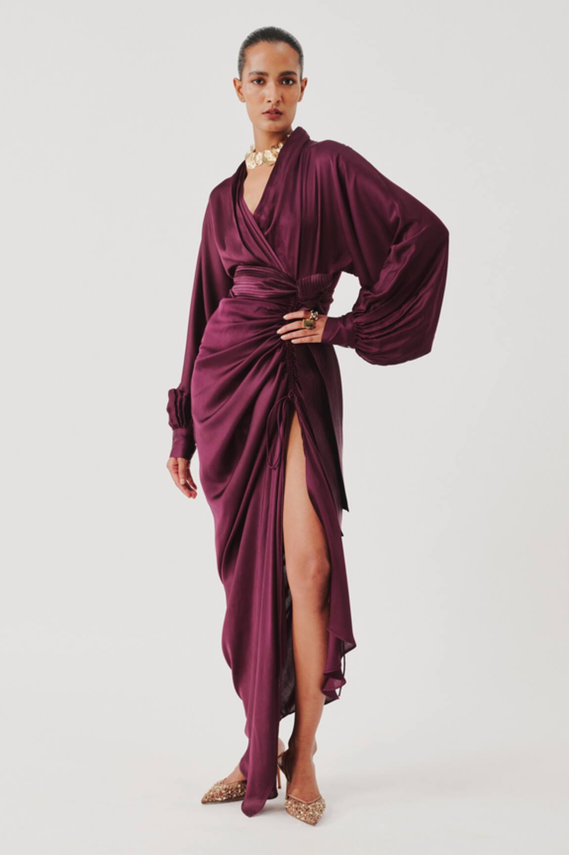Aroka Burgundy Draped Dress 