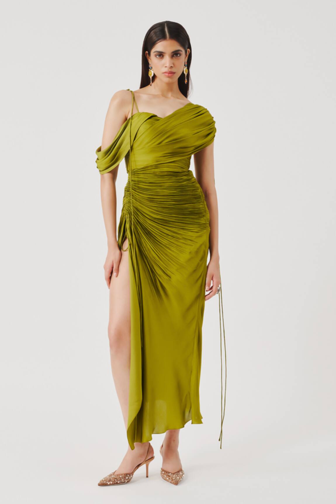 Aroka Olive Ruched Dress 