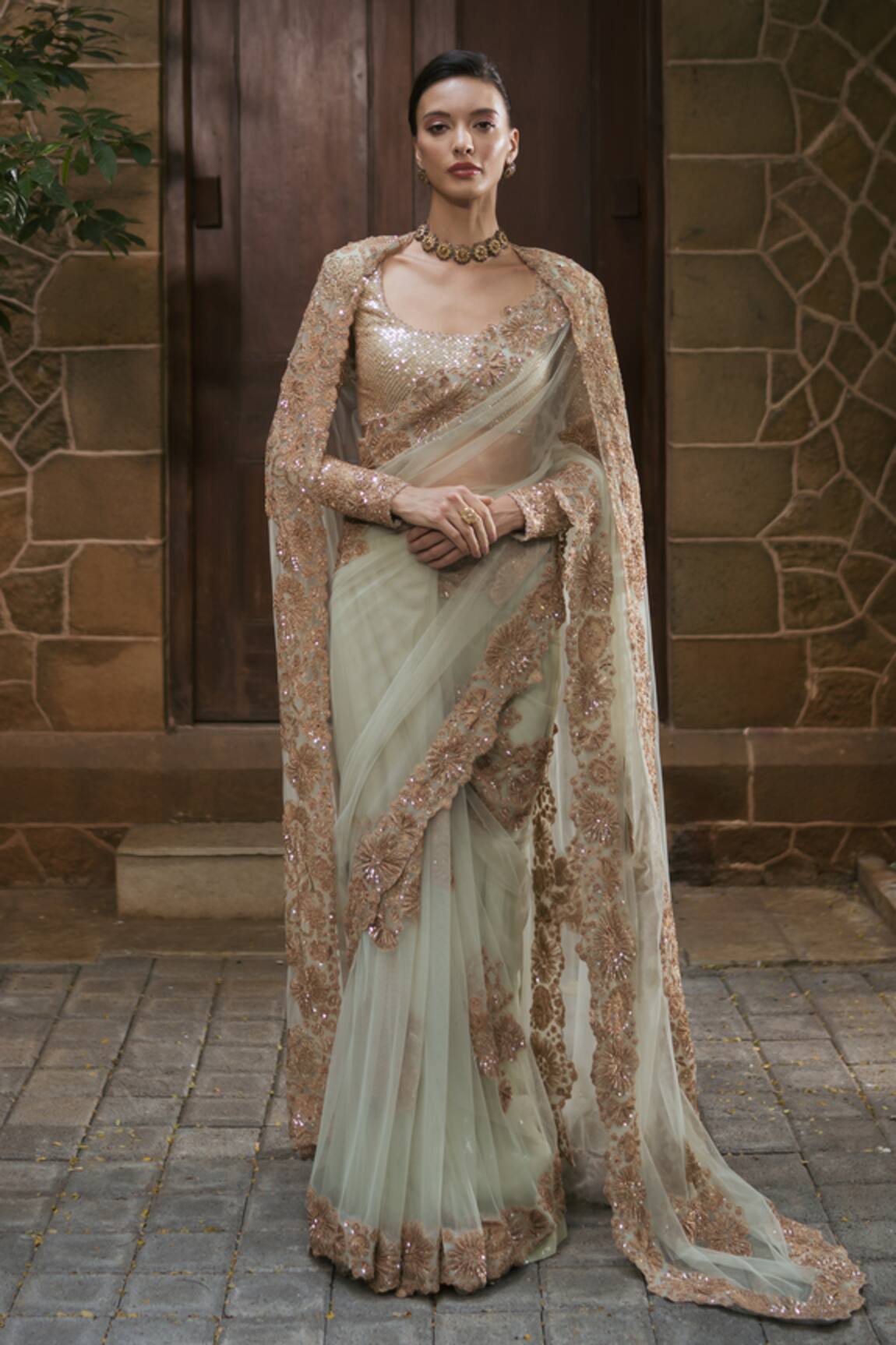 Mishru Odette Embroidered Saree & Blouse Set 