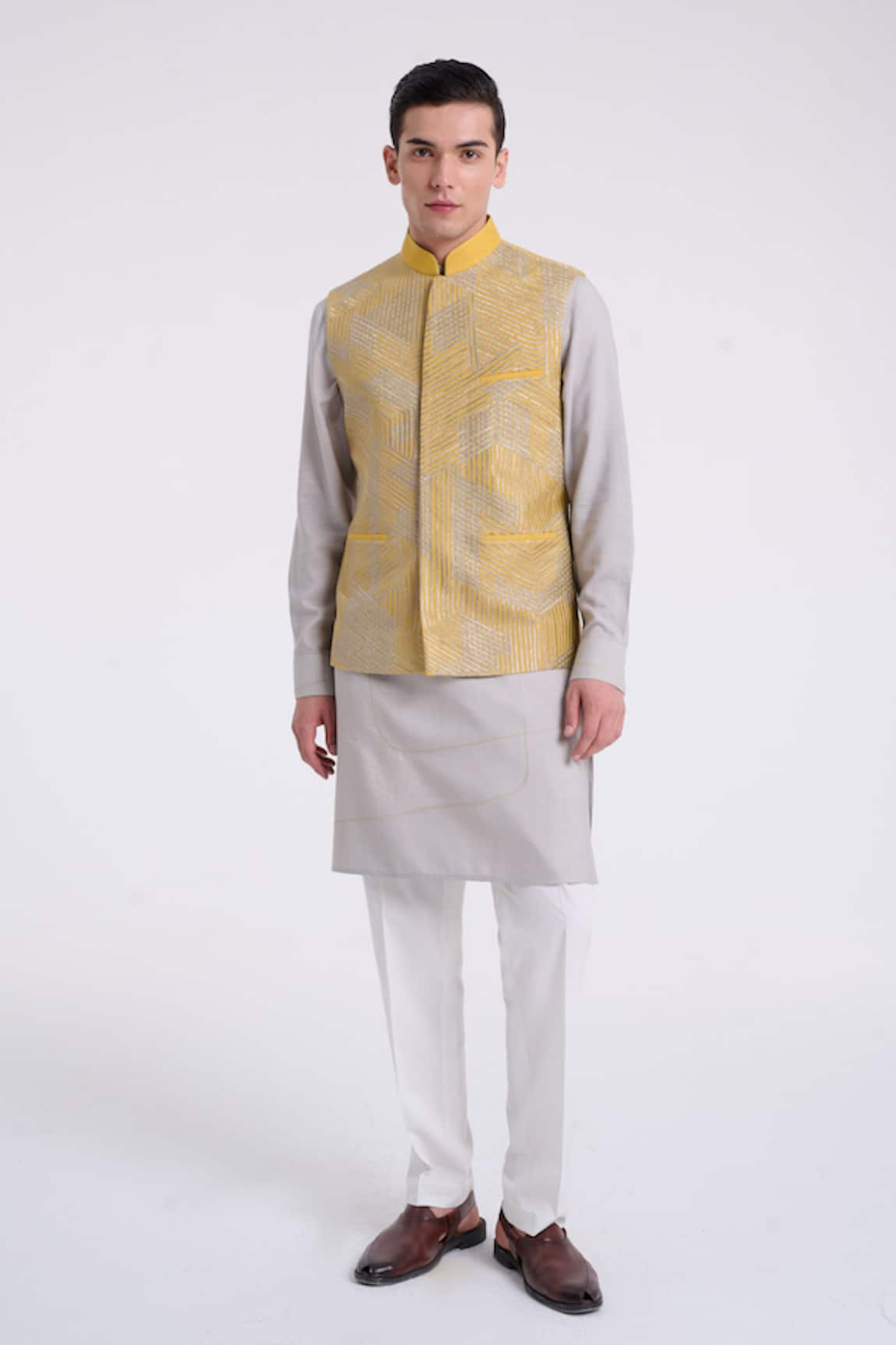 Dhruv Vaish Geometric Lace Pattern Jawahar Jacket Set