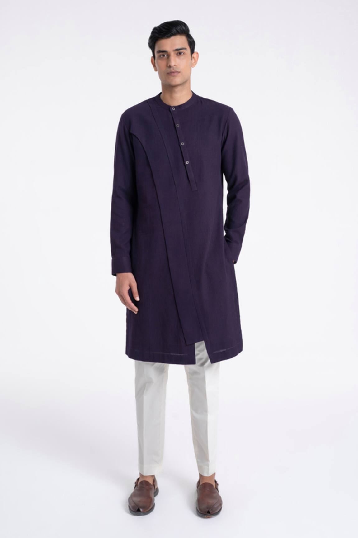 Dhruv Vaish Solid Diagonal Curve Panel Kurta Set 