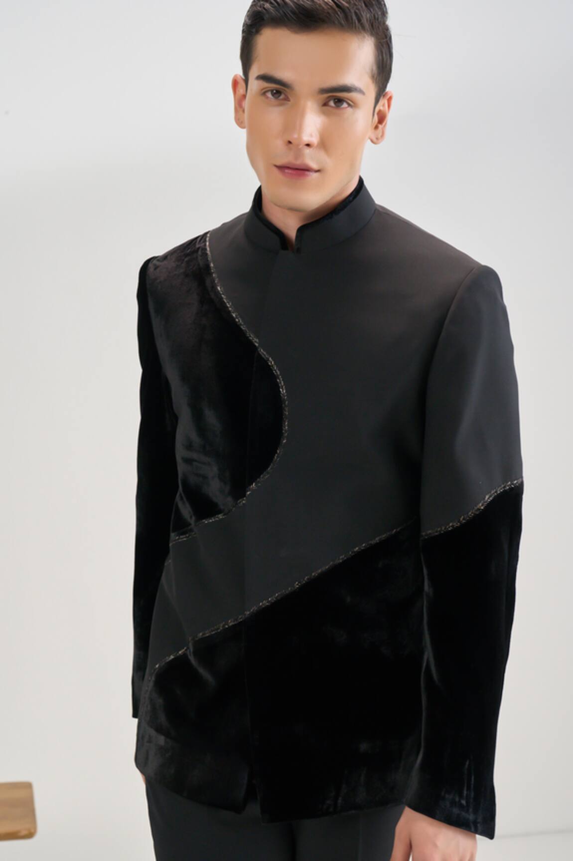 Dhruv Vaish Curve Cut Velvet Bandhgala 