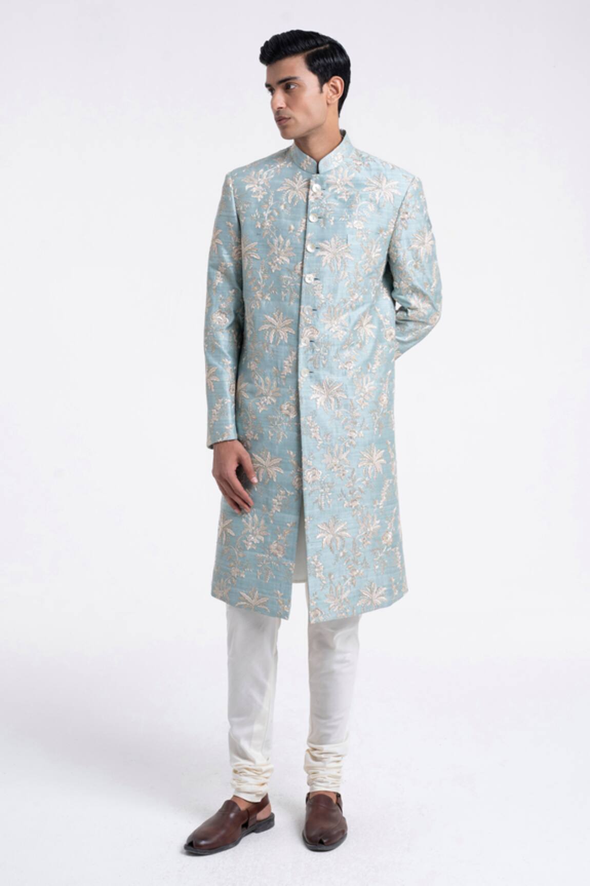 Dhruv Vaish Zari Embroidered Sherwani & Churidar Set 