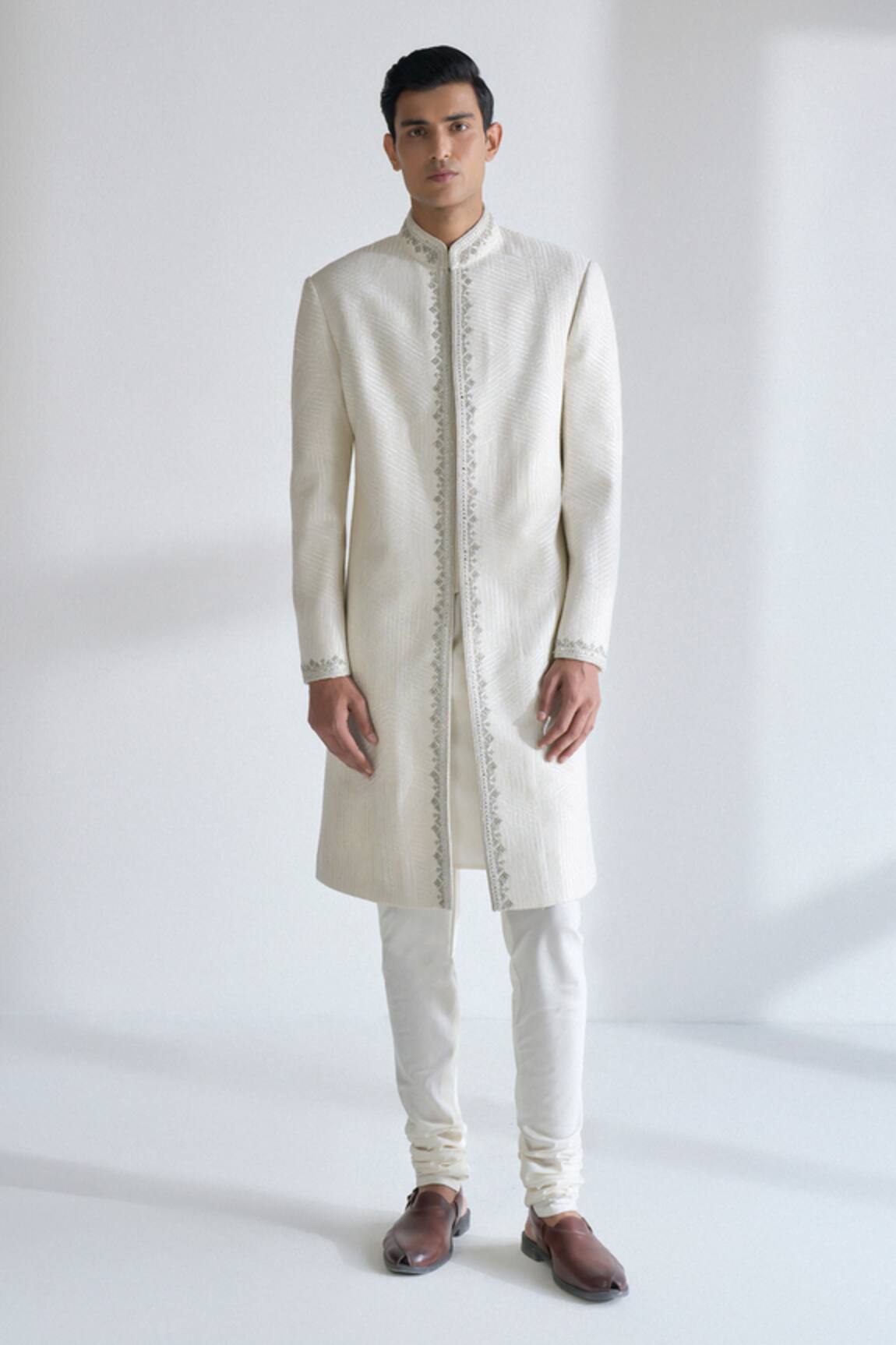 Dhruv Vaish Metal Embroidered Lace Sherwani Set 