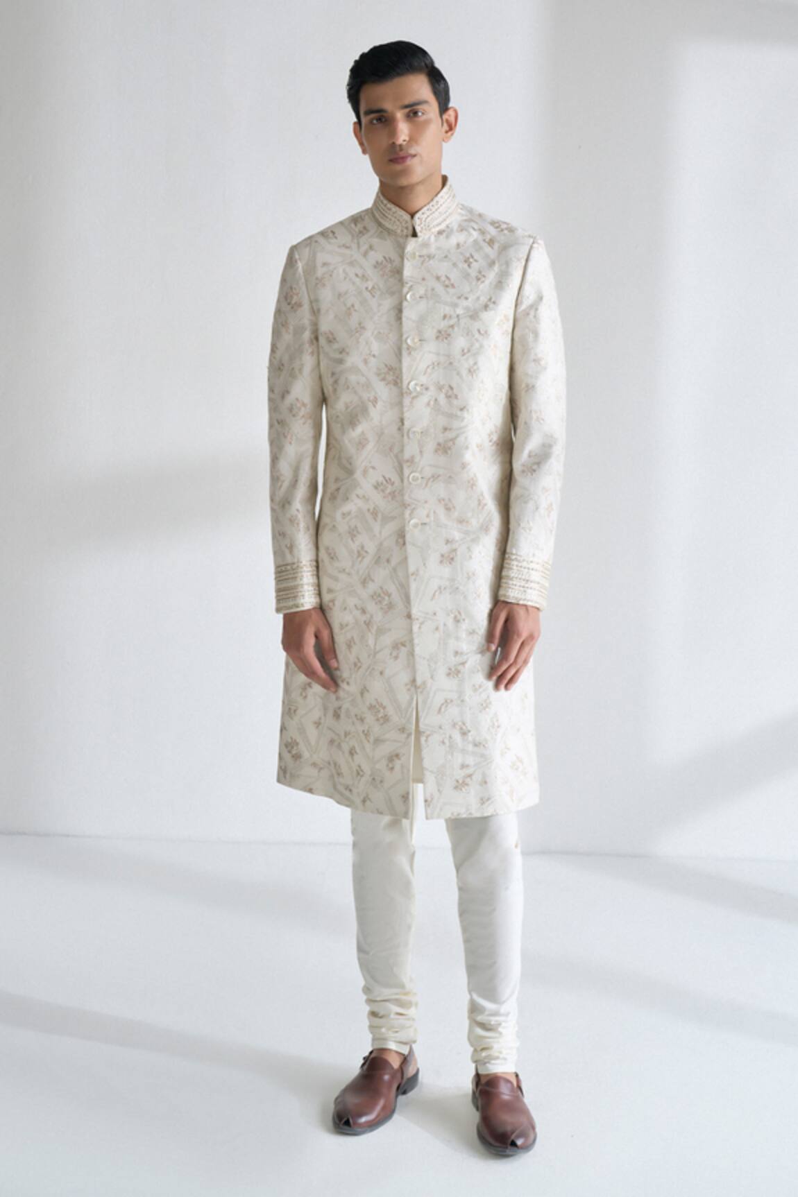 Dhruv Vaish Grometric Embroidered Sherwani Set 