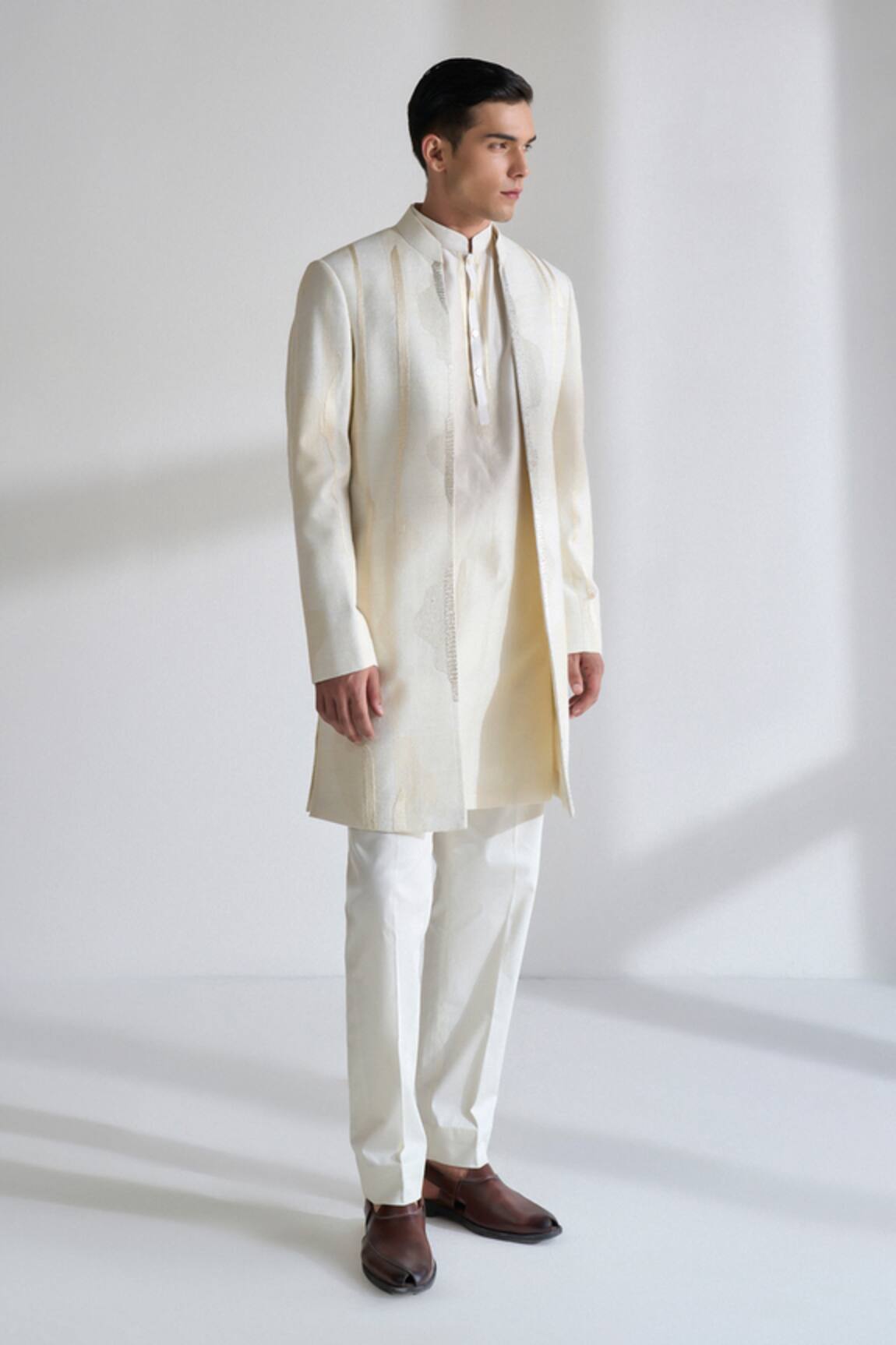 Dhruv Vaish Front Open Zari Embroidered Sherwani Set 