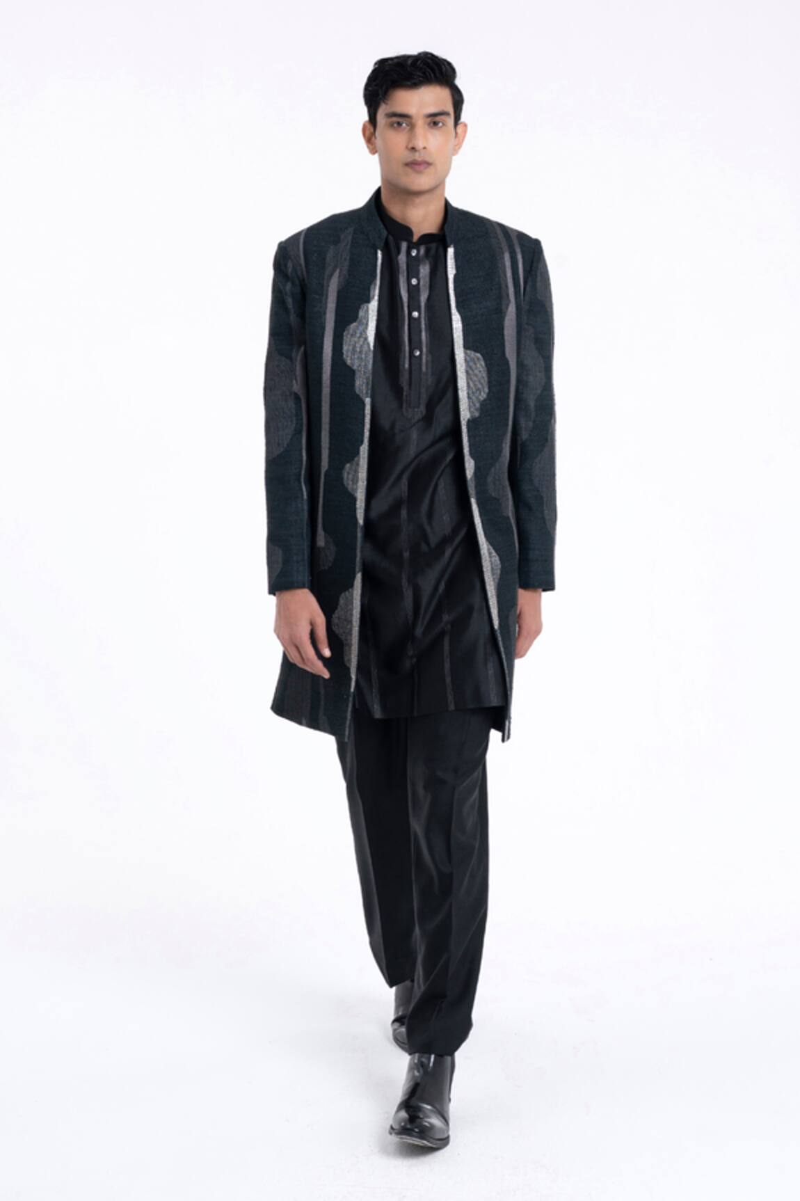 Dhruv Vaish Front Open Zari Embroidered Sherwani Set 