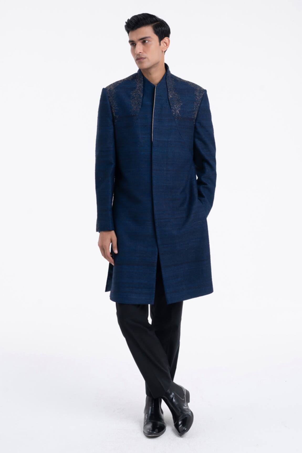 Dhruv Vaish High Neck Embroidered Sherwani Set 