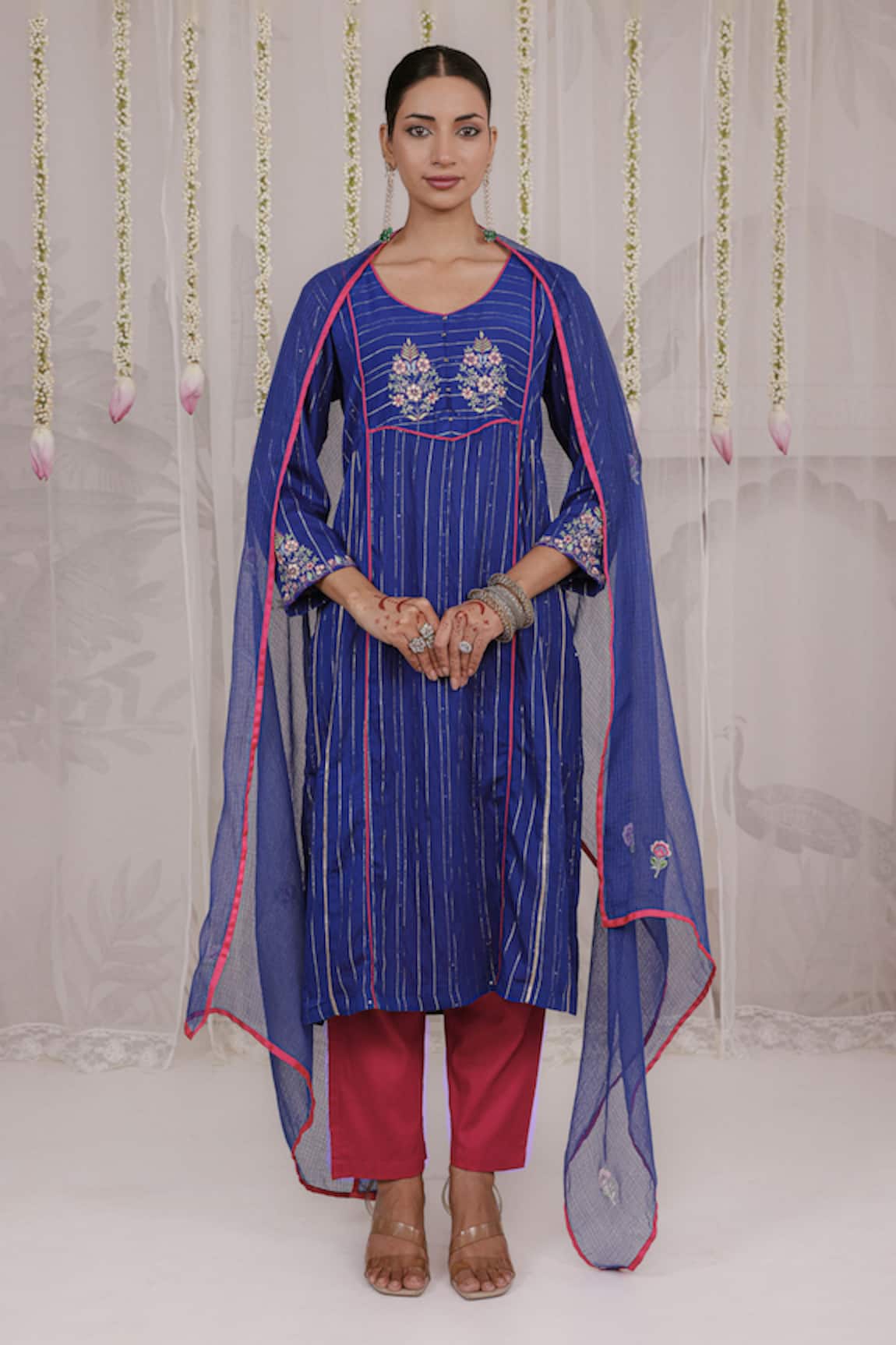 Myaara Royal Blue Panelled Kurta Pant Set