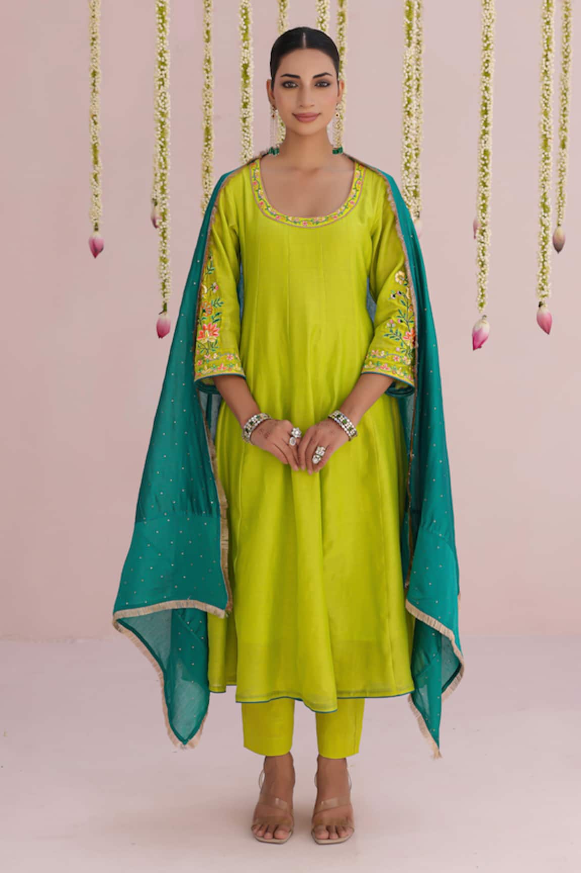 Myaara Chanderi Embroidered Sleeve Anarkali Set