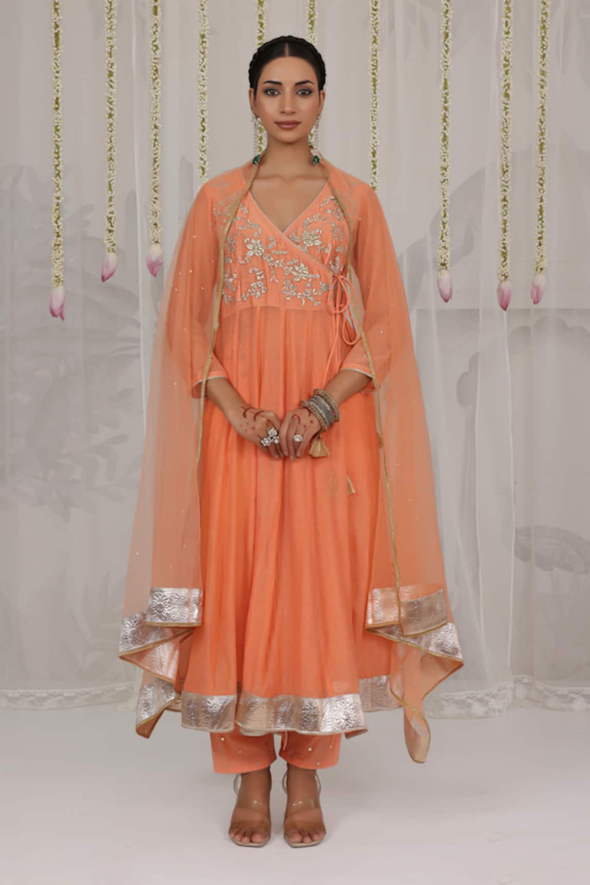 Myaara Chanderi Embroidered Angarkha Pant Set