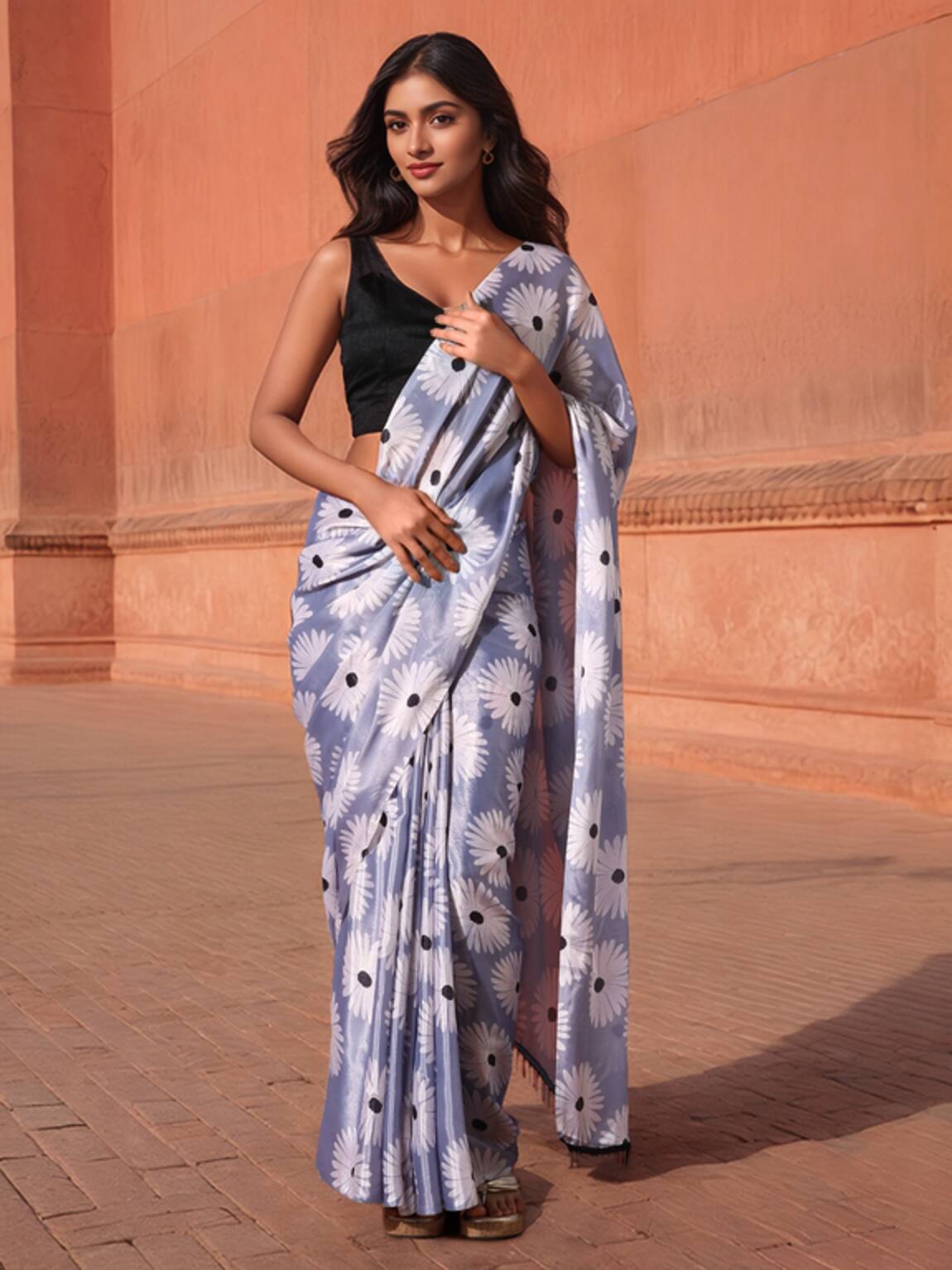Naintara Bajaj Floral Print Pre-Draped Saree With Blouse 