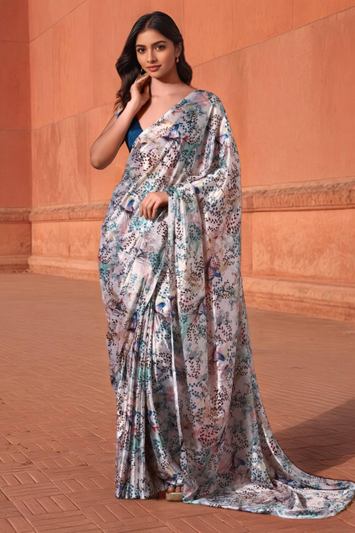 Naintara Bajaj Floral Print Pre-Draped Saree With Blouse 