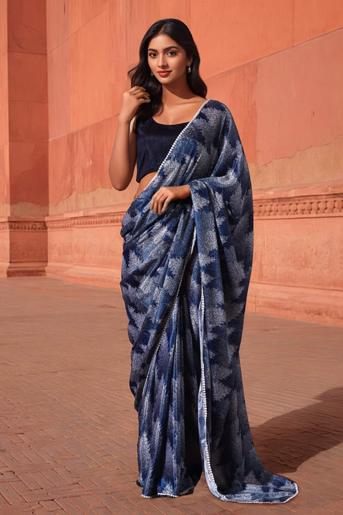 Naintara Bajaj Abstract Print Pre-Draped Saree With Blouse 