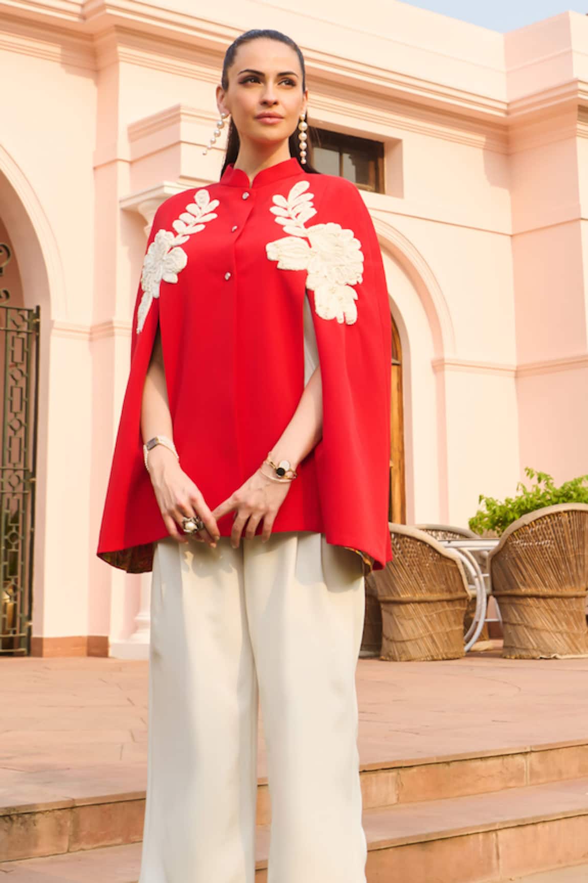Nika 1.0 Red & White Embroidered Cape Top 