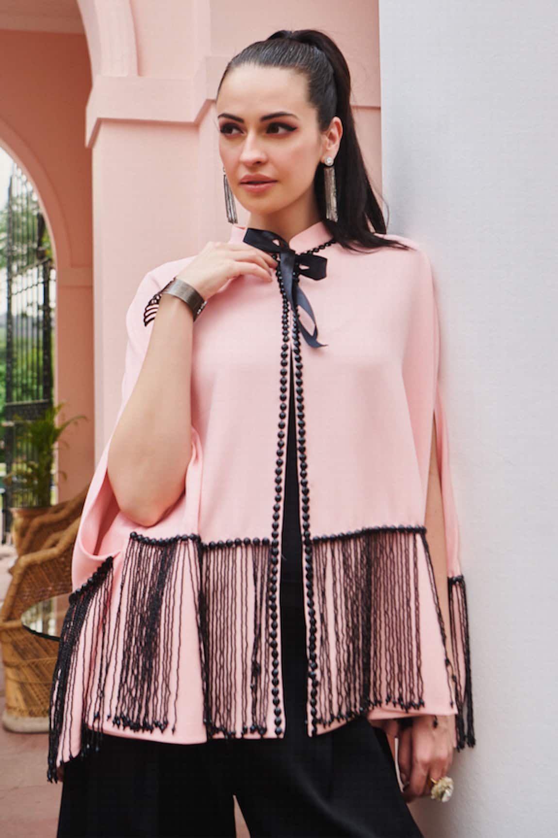 Nika 1.0 Black & Pink Strings Cape Top 