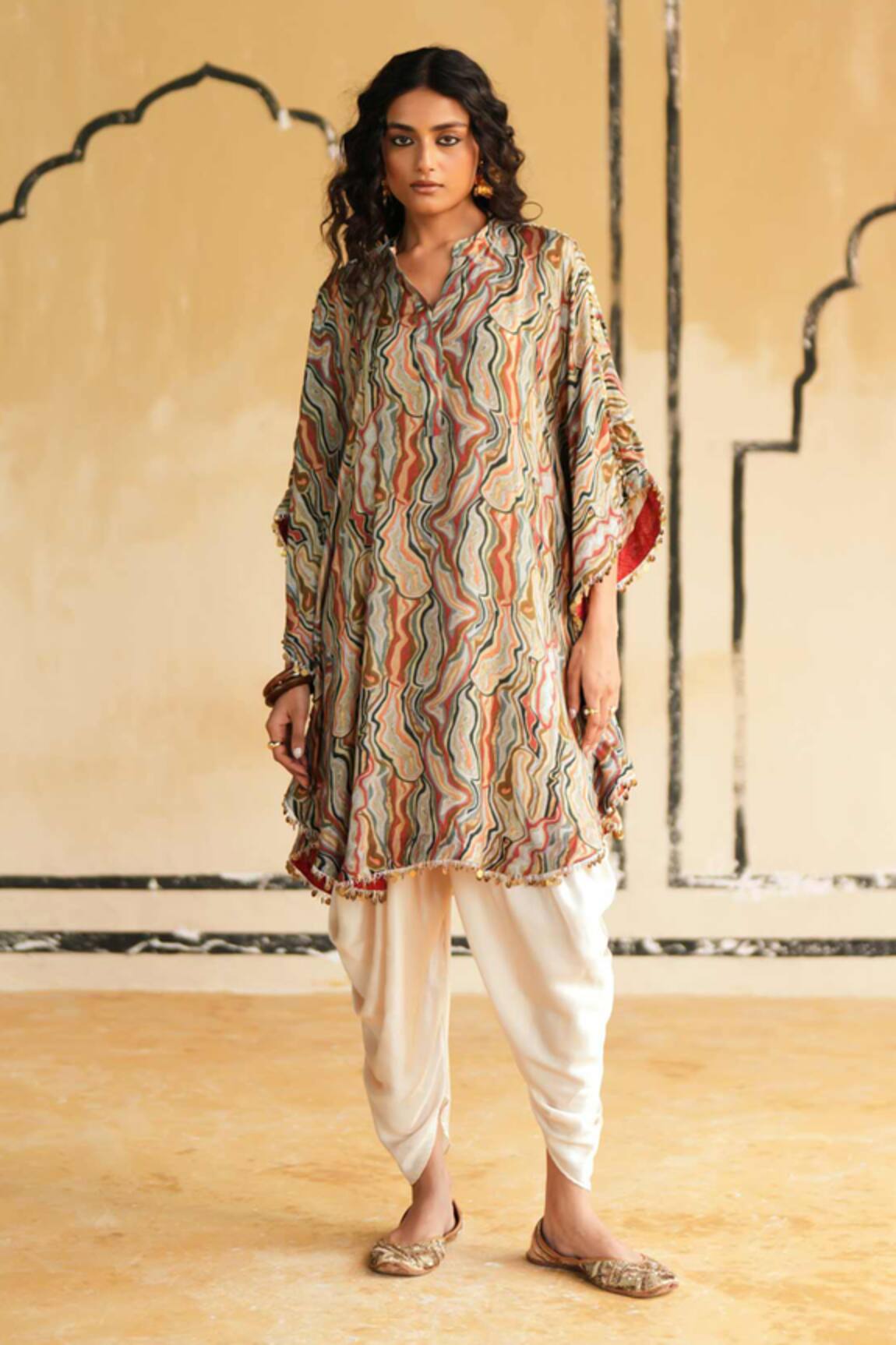 Rainas Golden Dunescape Kaftan Top & Dhoti Pant Set