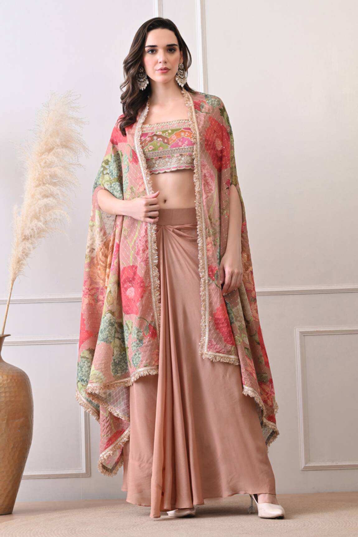 Peenacolada Floral Pattern Cape & Skirt Set 
