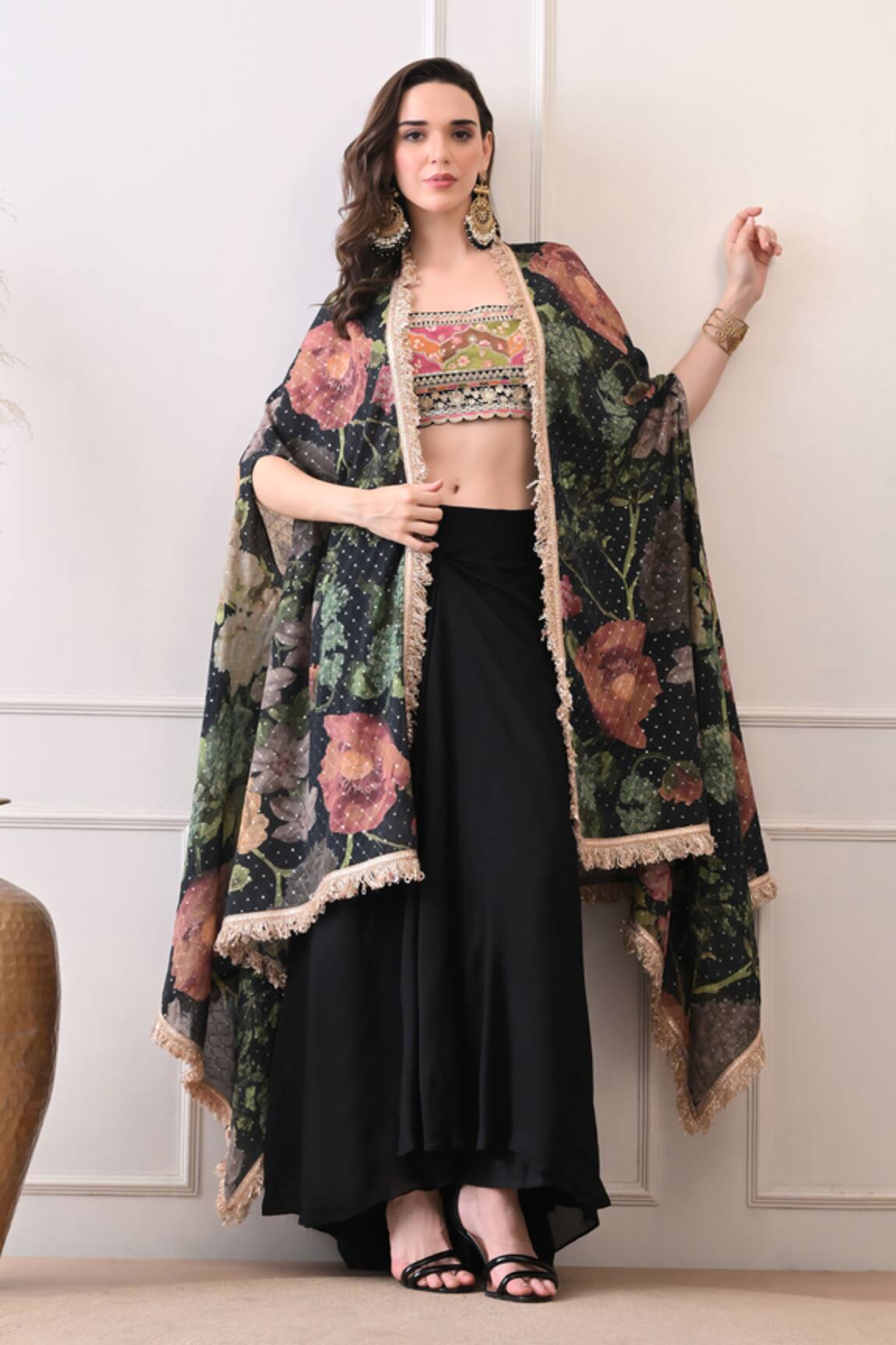 Peenacolada Floral Pattern Cape & Skirt Set 