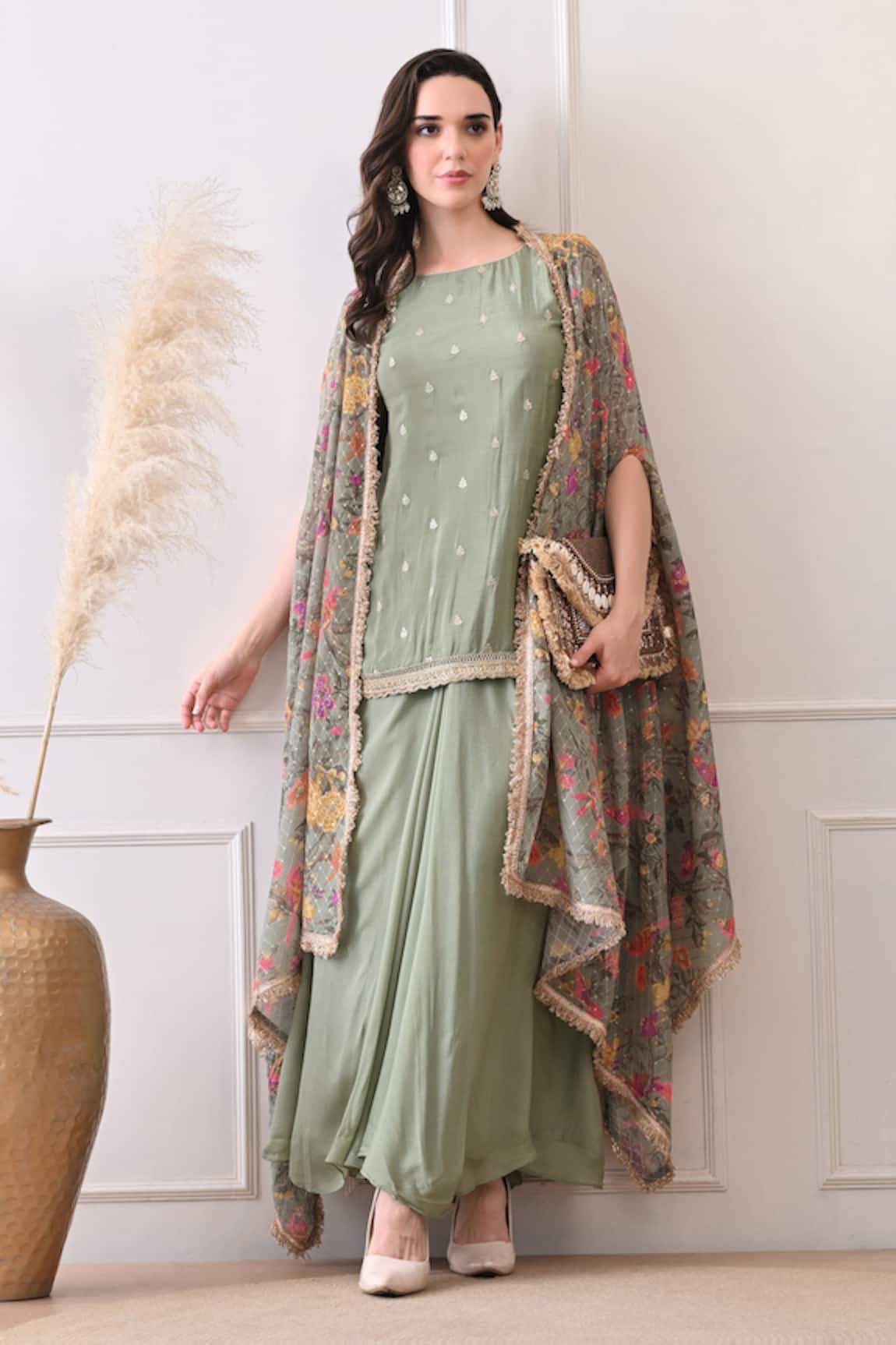 Peenacolada Floral Pattern Cape & Skirt Set 