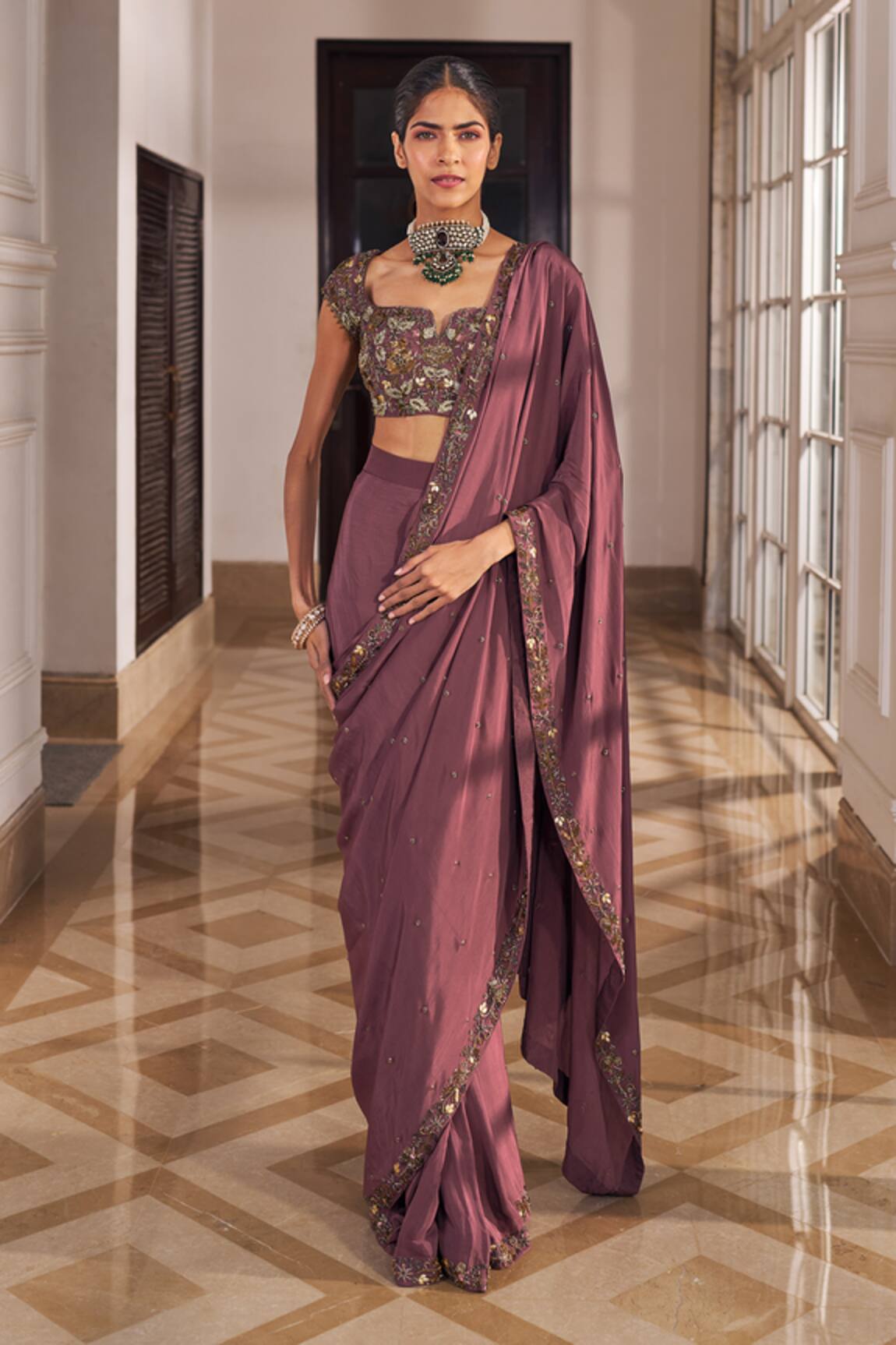 Nidhika Shekhar Bahaar Pre-Draped Saree With Embroidered Blouse 