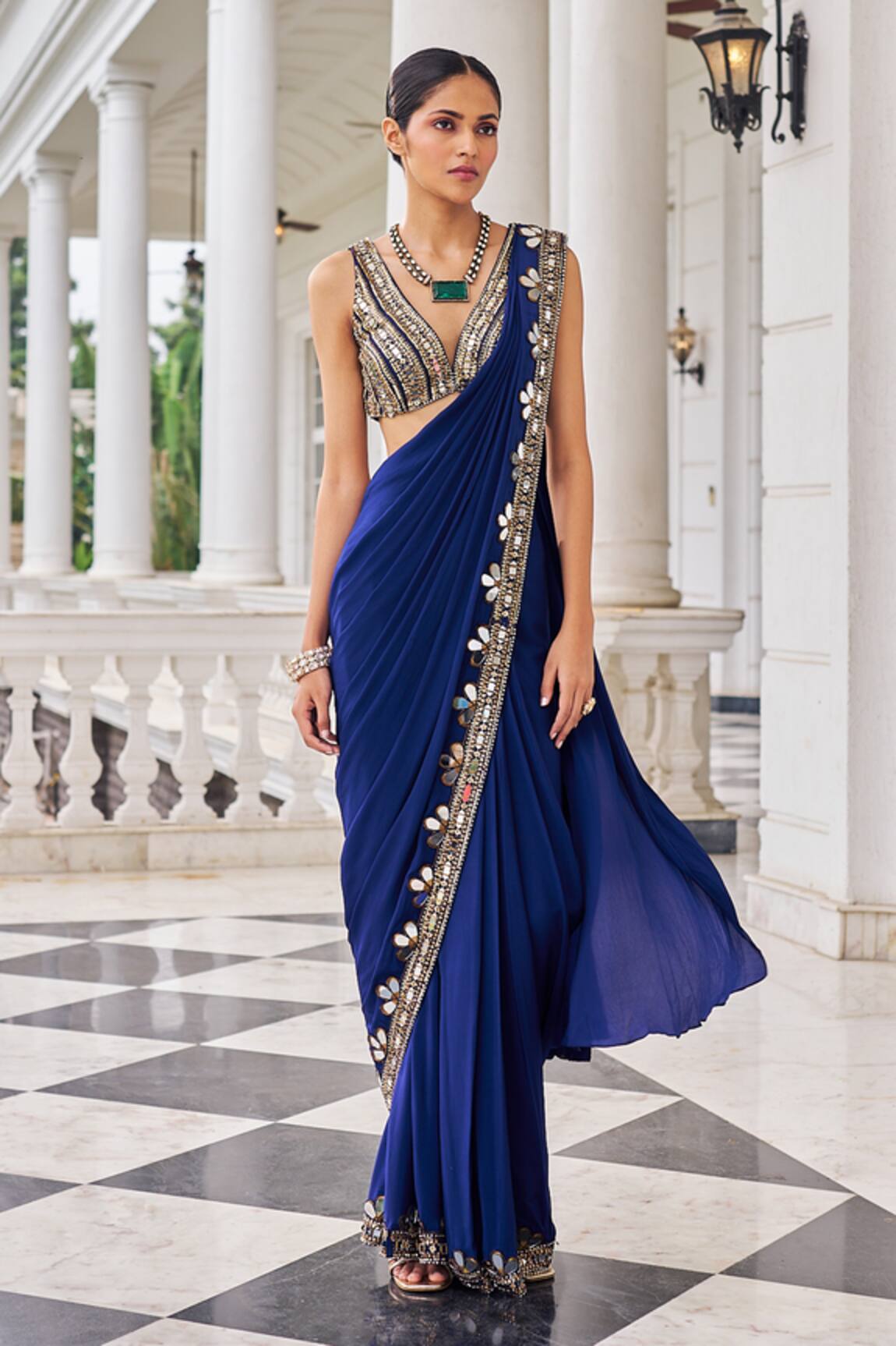 Nidhika Shekhar Harsh E Ullas Pre-Draped Saree With Embroidered Blouse 