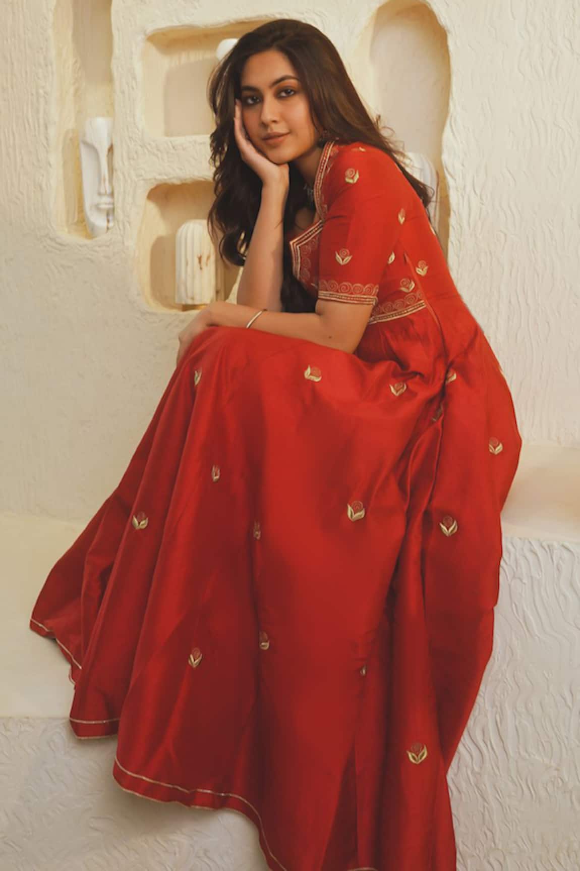Ahi Clothing Red Silk Embroidered Anarkali Set 