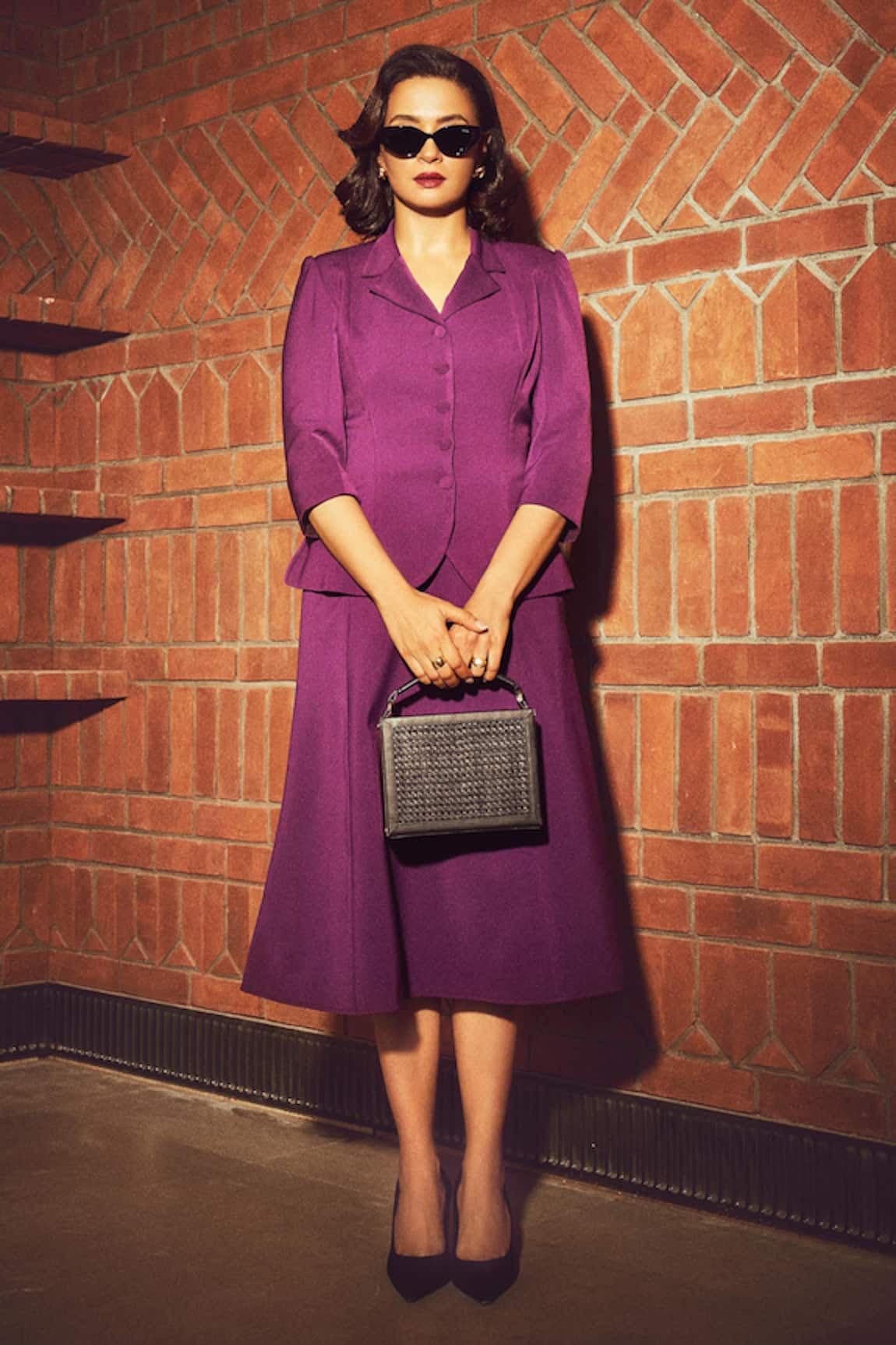 Ahi Clothing Kimberly Purple Coat & Skirt Co-ord Set 