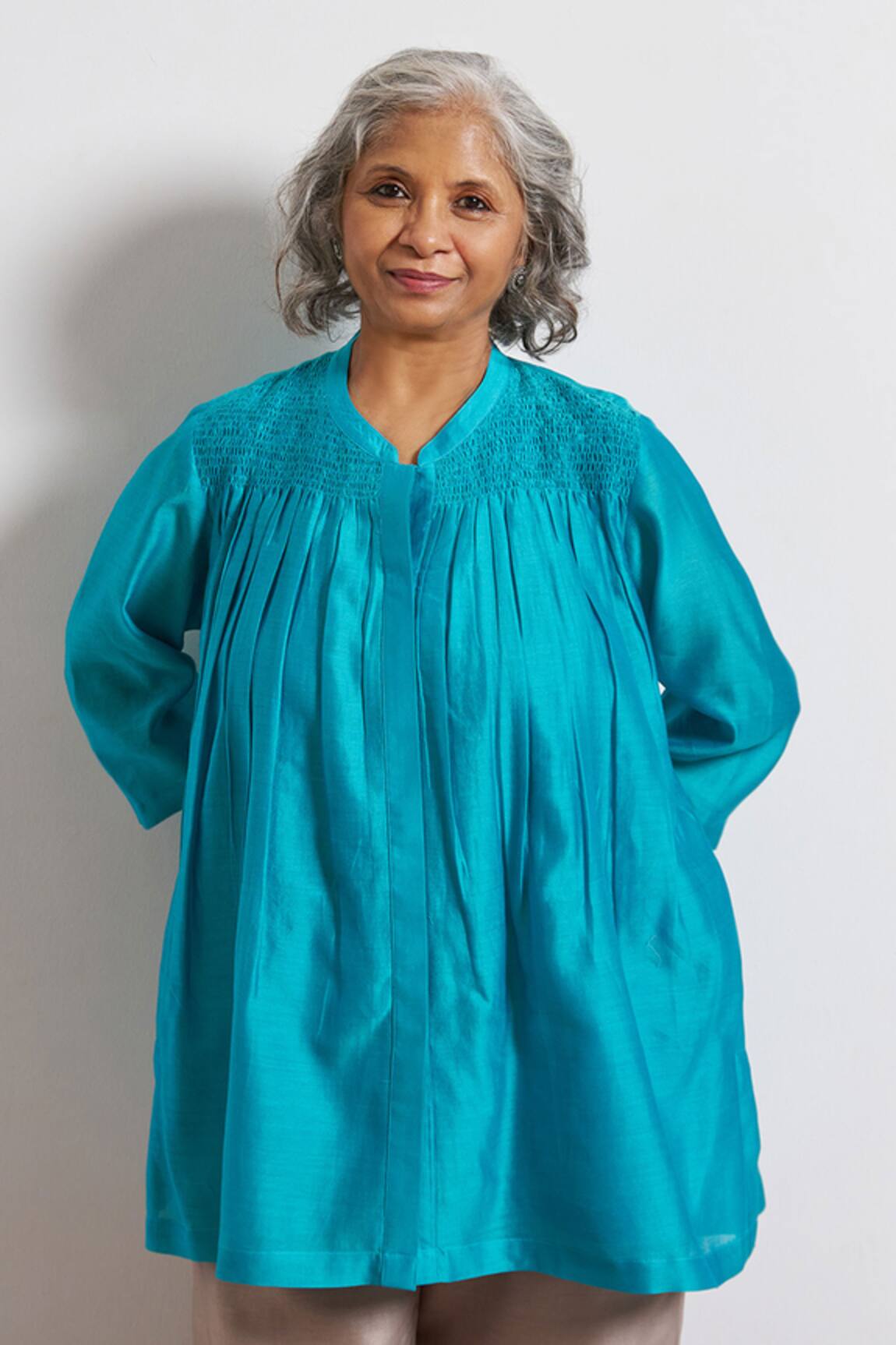 Vaaya Ferozi Blue Silk Chanderi Top 