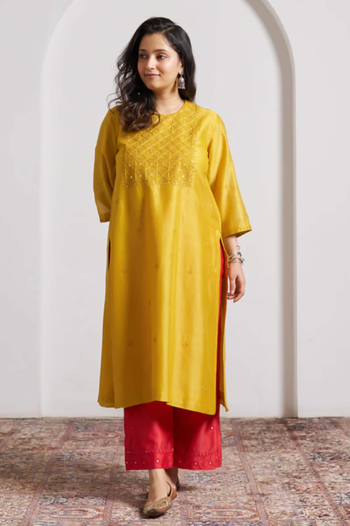 Vaaya Sarson Yellow Silk Chanderi Kurta 