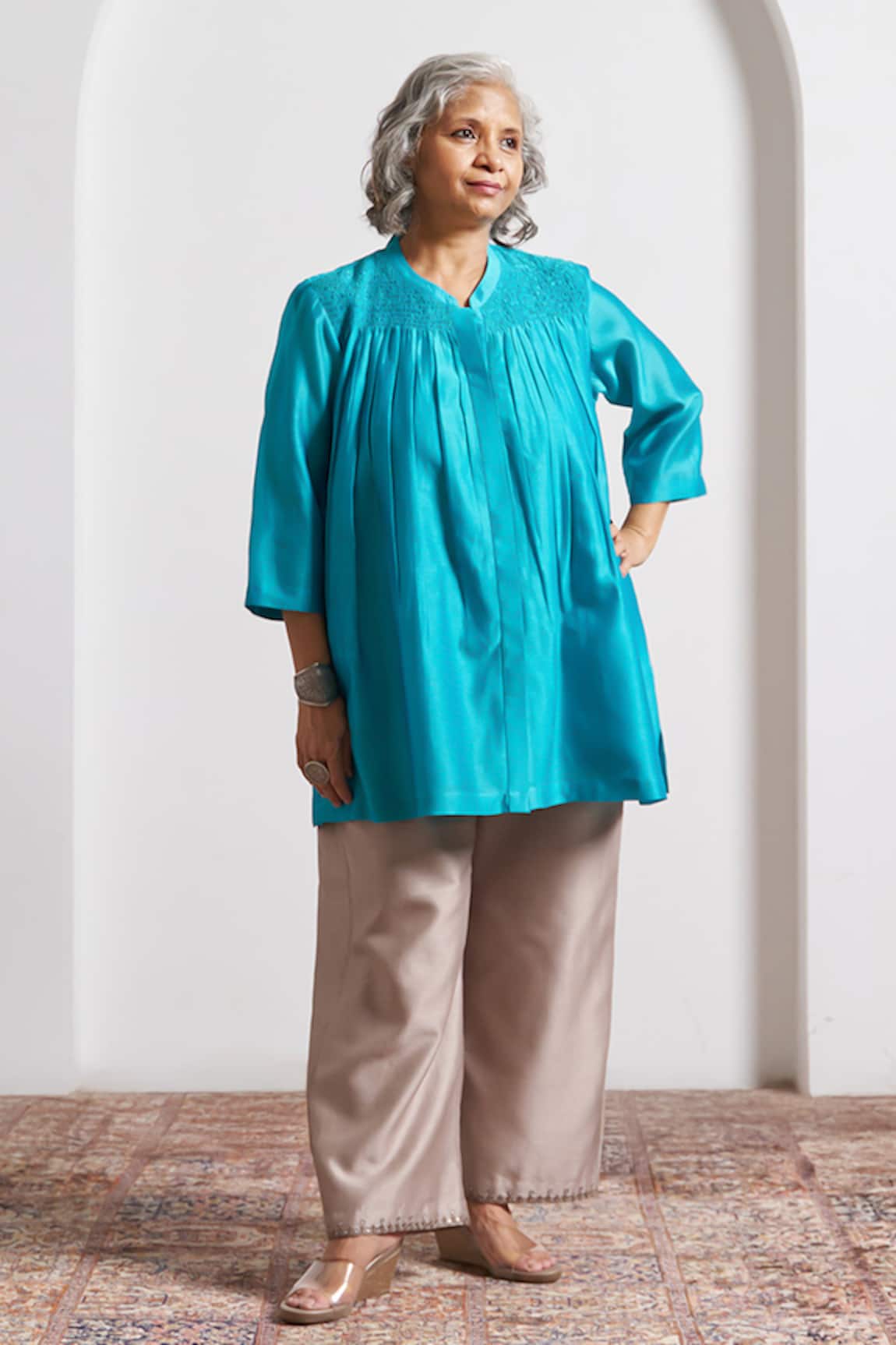 Vaaya Grey Silk Chanderi Pant 