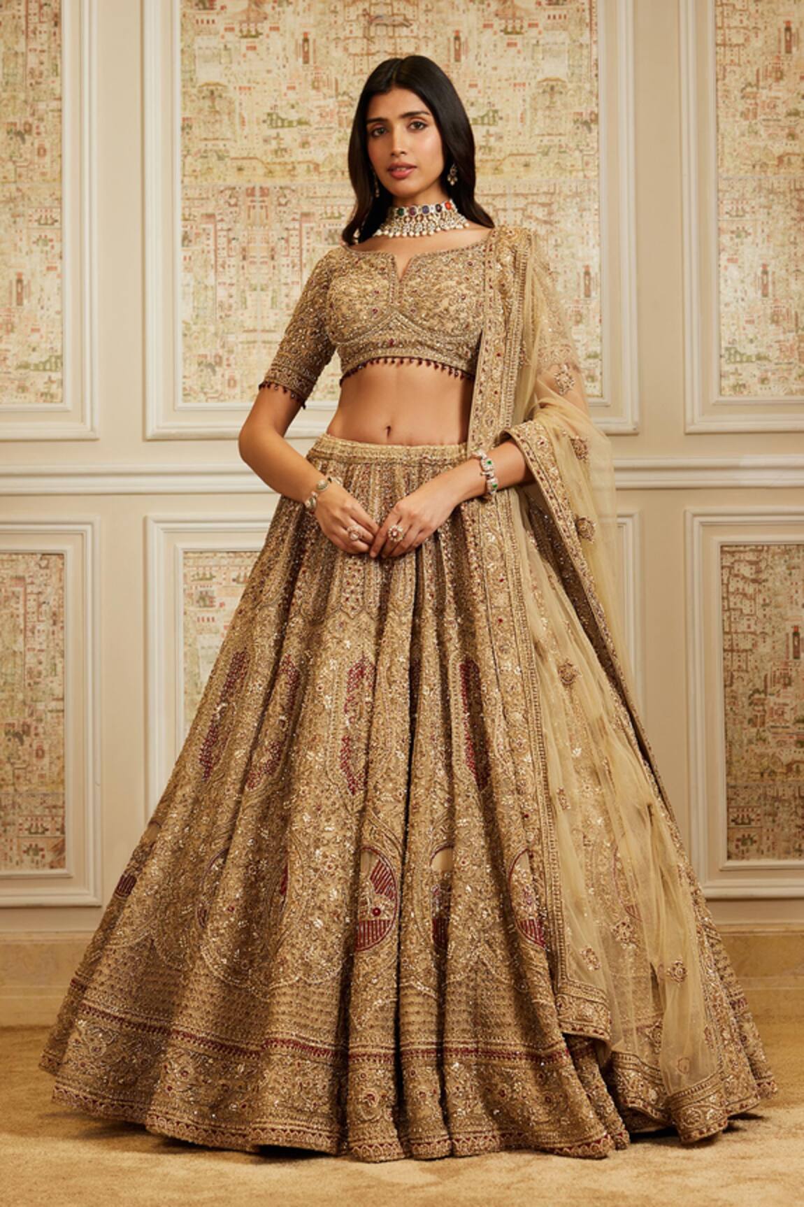 Roqa Nazeera Embroidered Gold Bridal Lehenga Set 