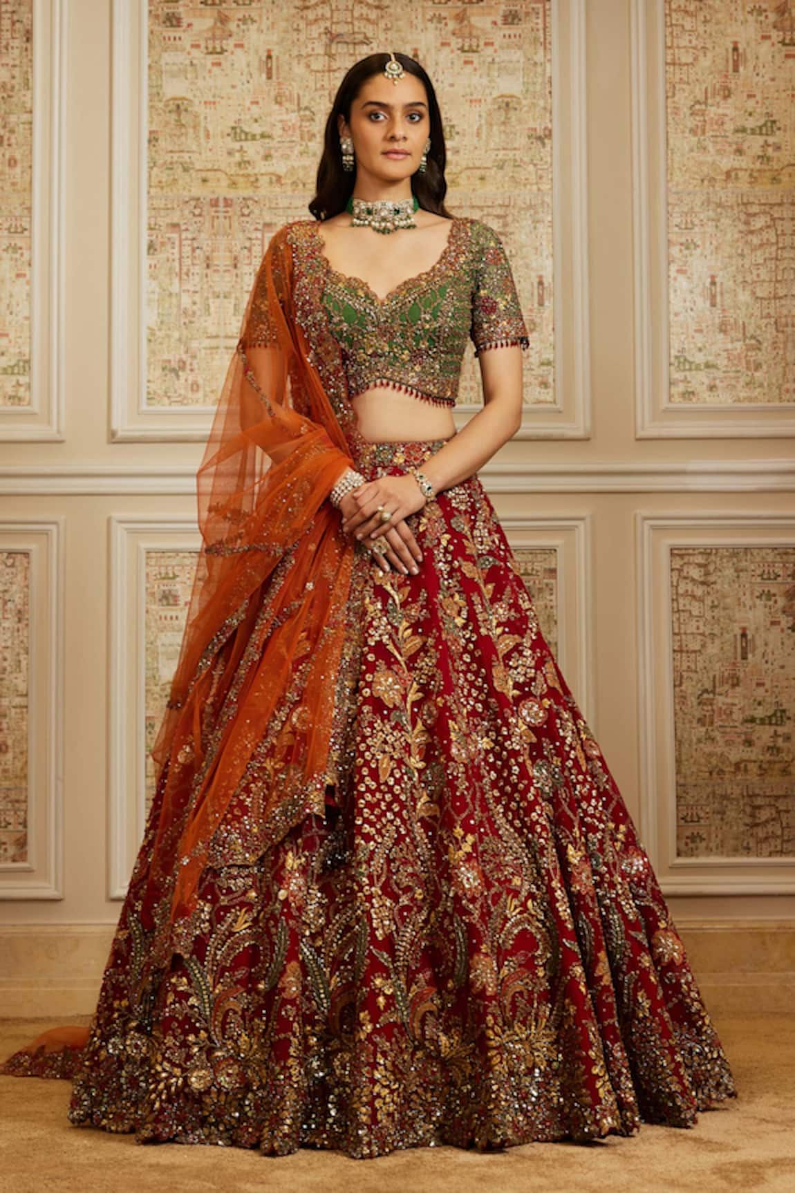 Roqa Rawdah Embroidered Red Bridal Lehenga Set 