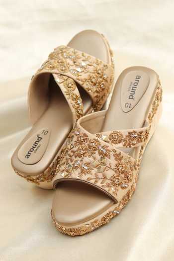Around Always Buttercup Zari Floral & Mirror Work Wedges