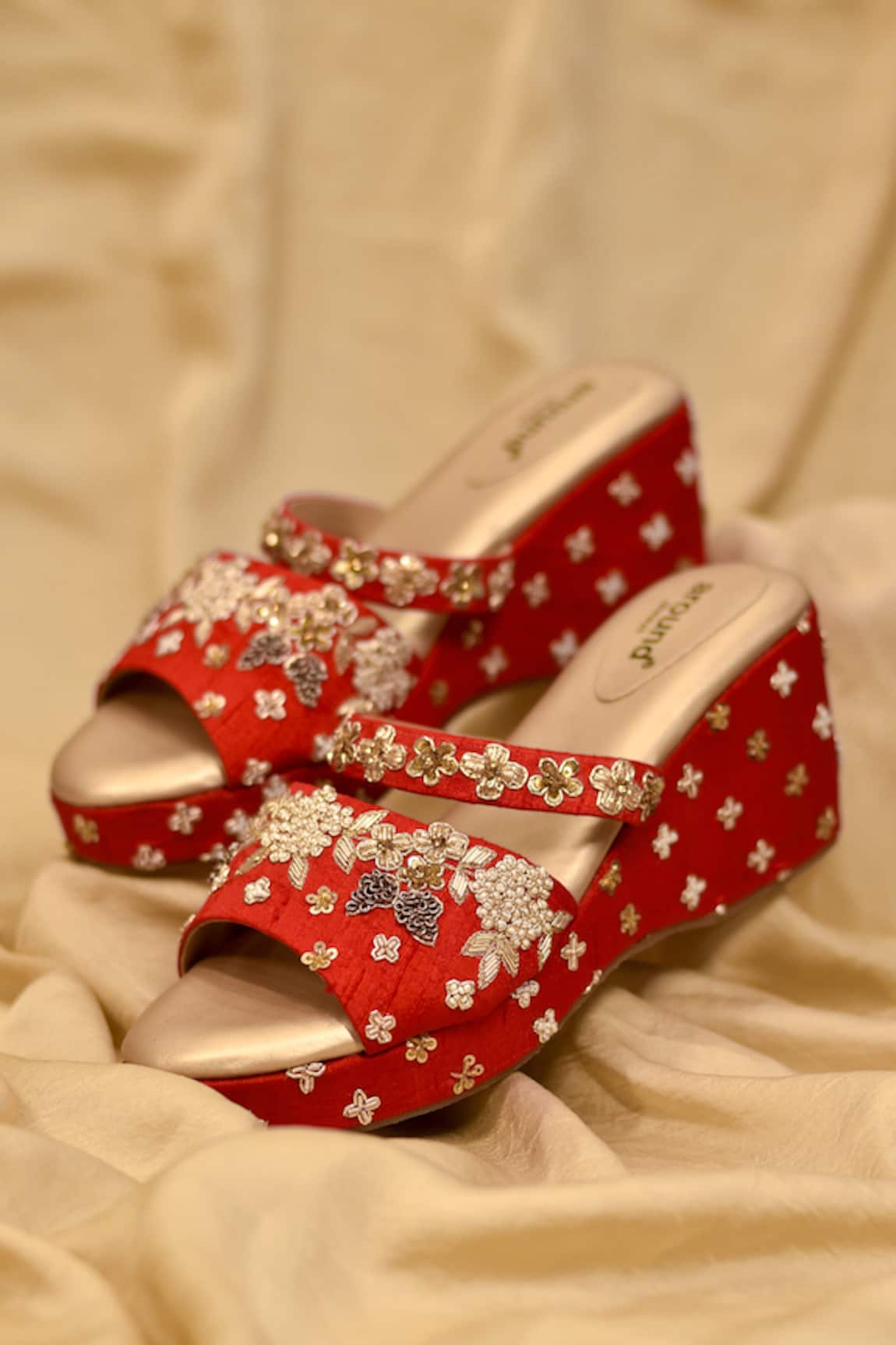 Around Always Jhilmil Zardozi & Threadwork Floral Wedges 