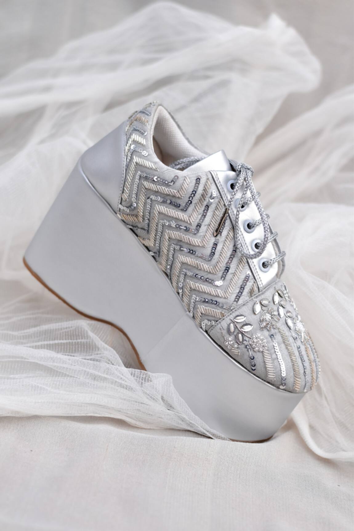 Around Always Melody Geometric Sequin & Glass Bead Sneaker Wedges 
