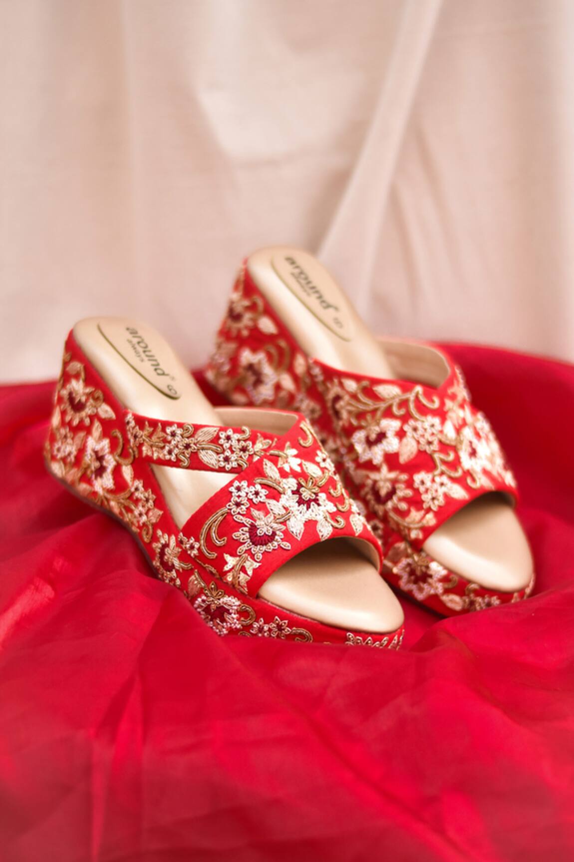 Around Always Naina Pearl & Zardozi Embroidered Wedges 