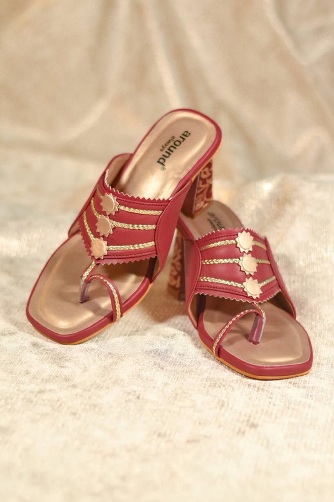Around Always Ojaswi Block Heels with Gold Rope Straps 