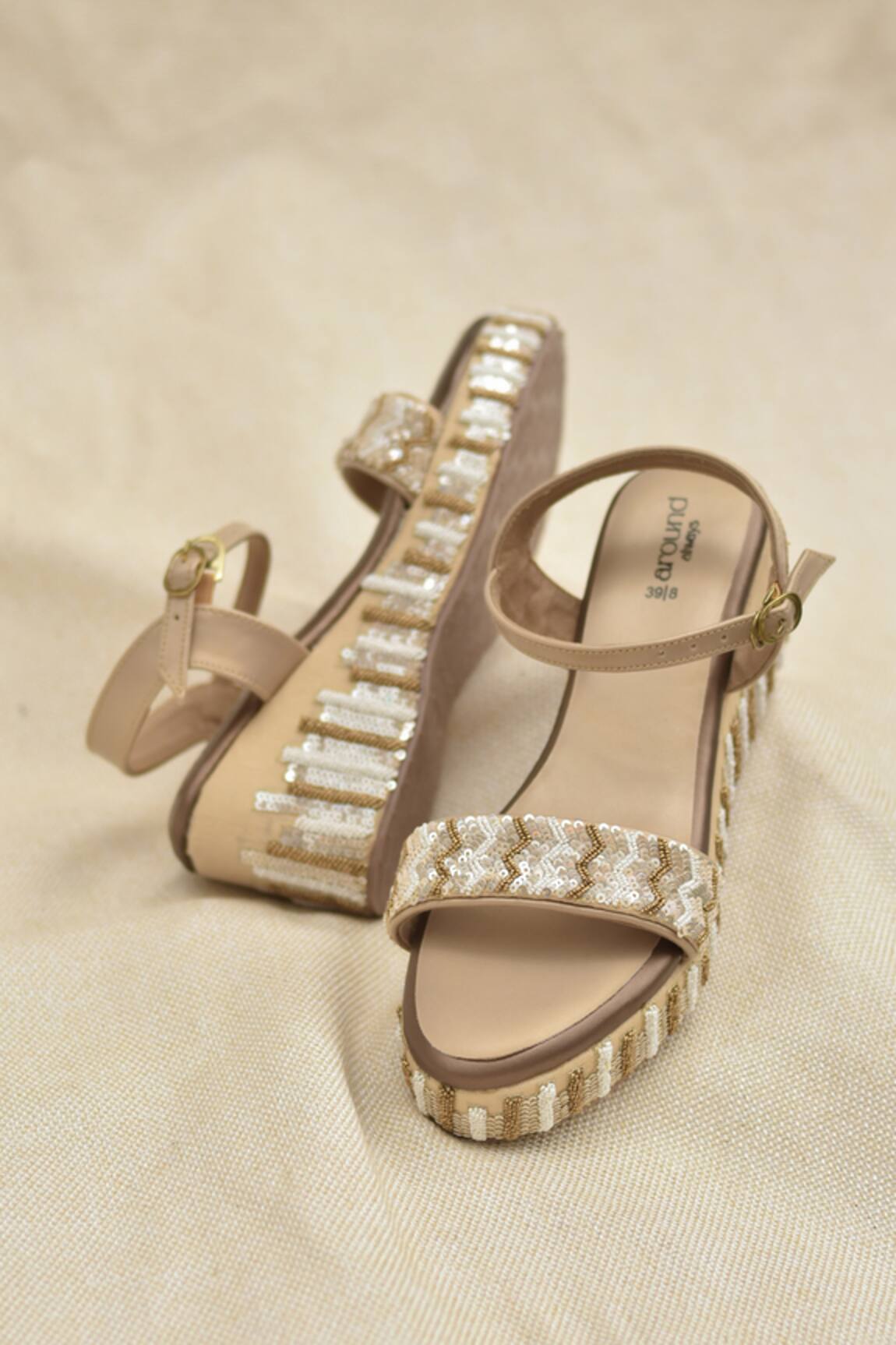 Around Always Verra Sequin Pattern Open Toe Wedges 