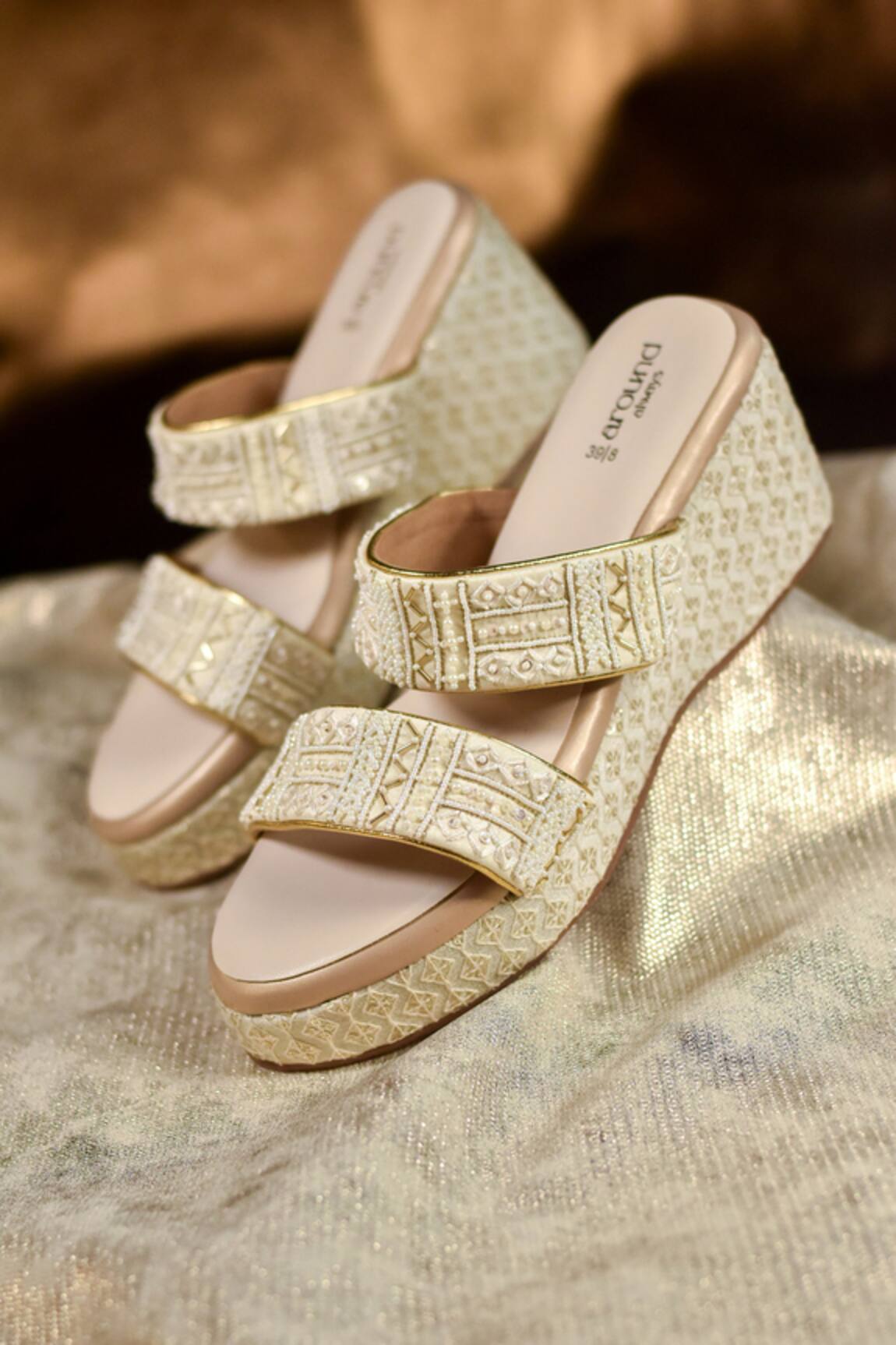Around Always Willow Beaded & Sequin Straps Textured Wedges 