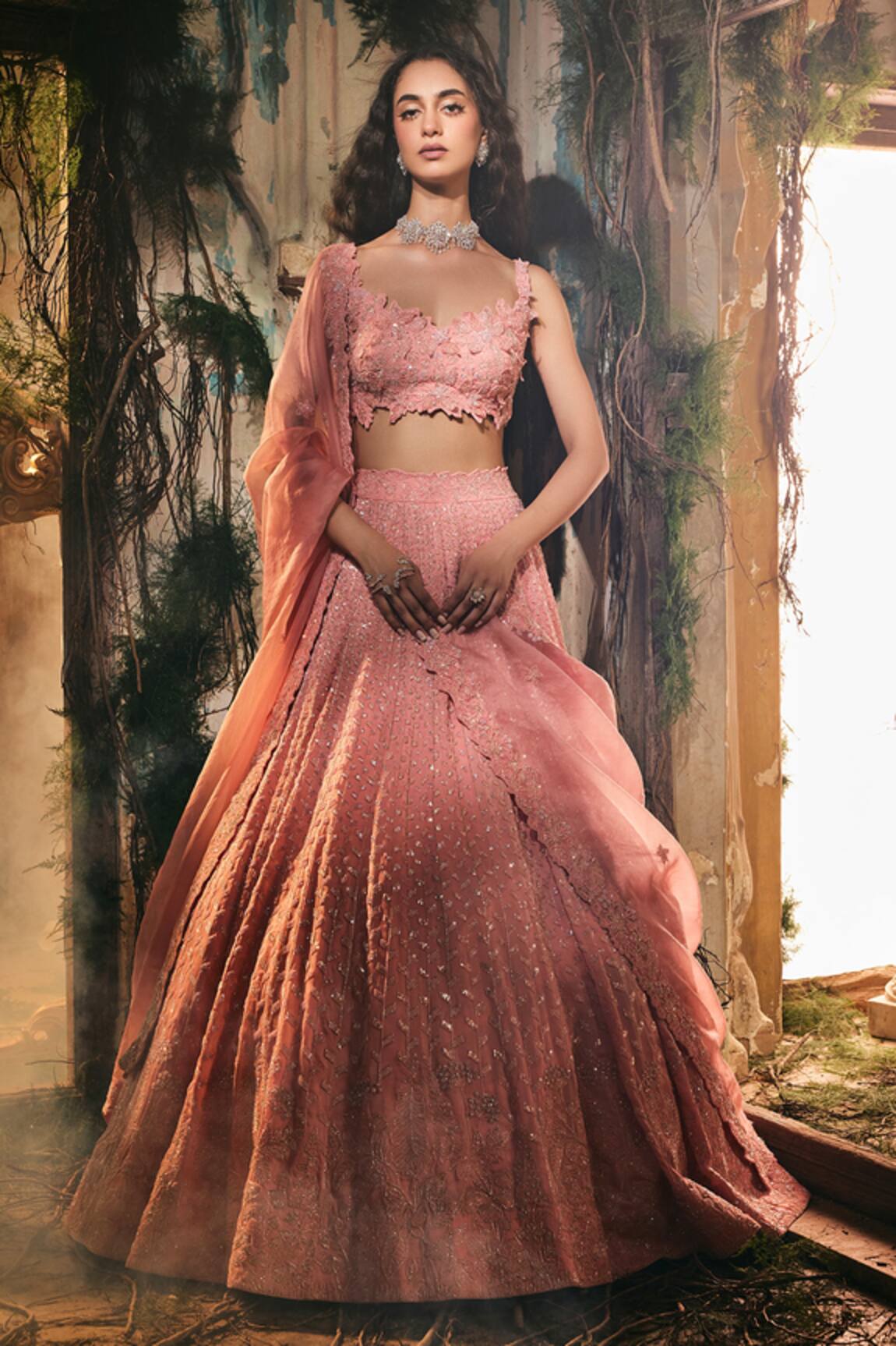 Varun Chakkilam Blush Petal Embroidered Lehenga Set 