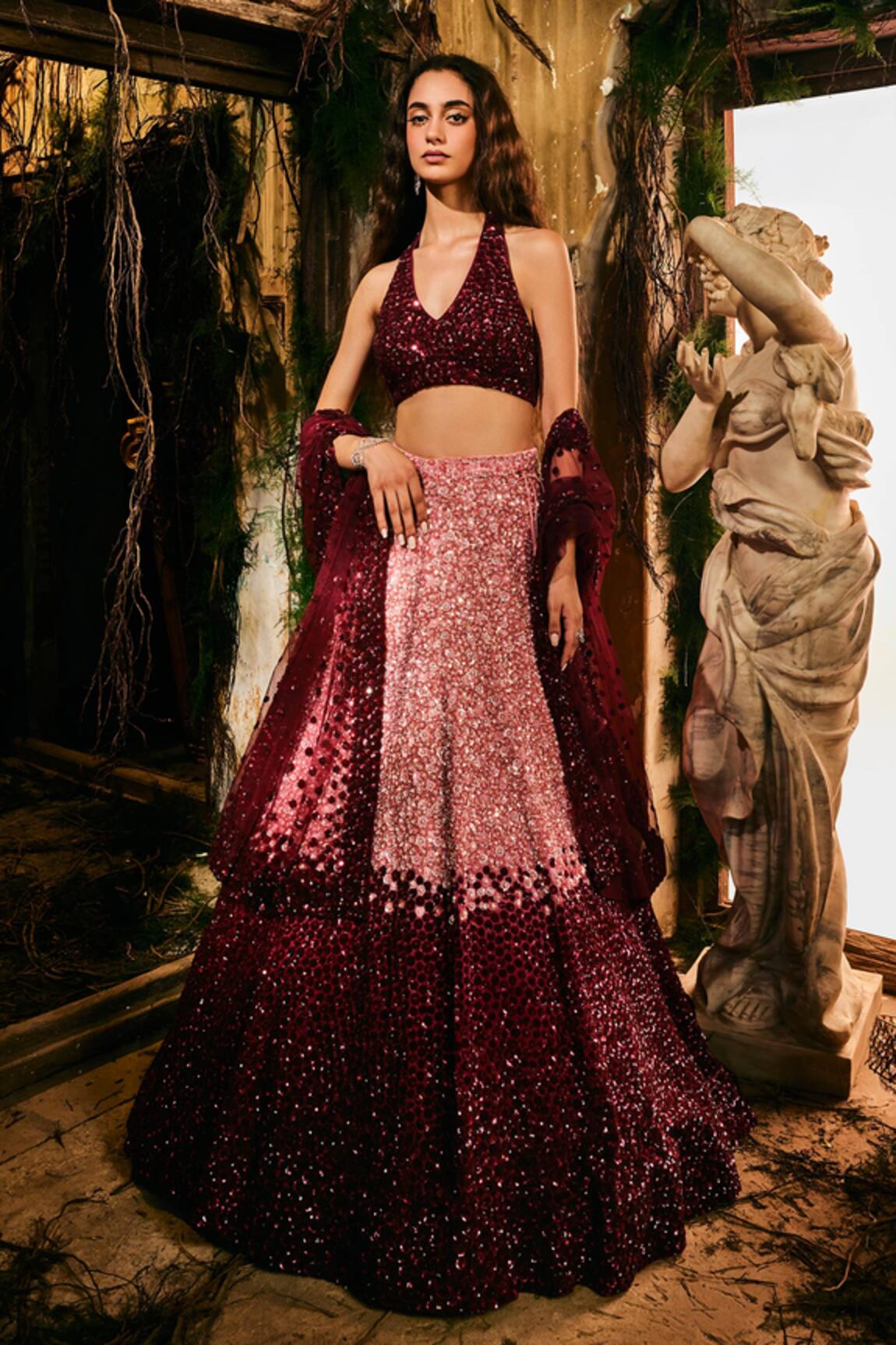 Varun Chakkilam Crimson Aurora Embroidered Lehenga Set 