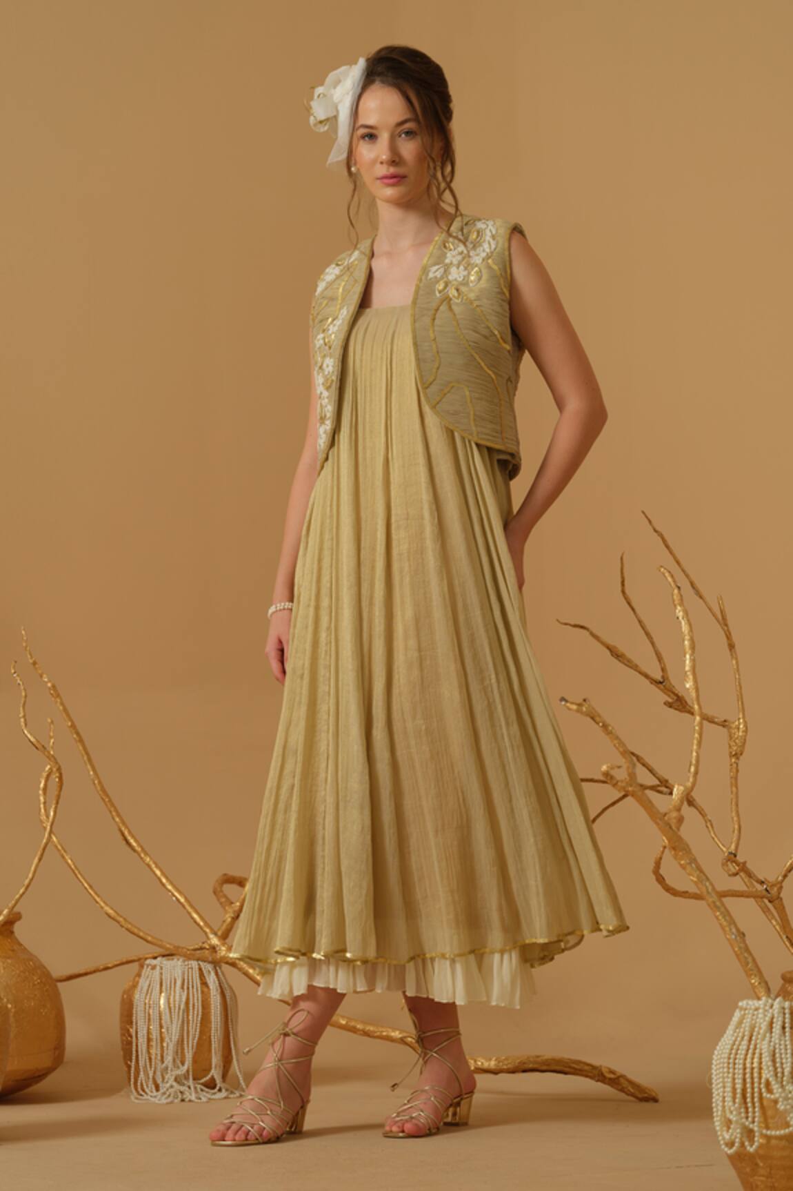 Abstract By Megha Jain Madaan Embroidered Jacket With Flared Anarkali 