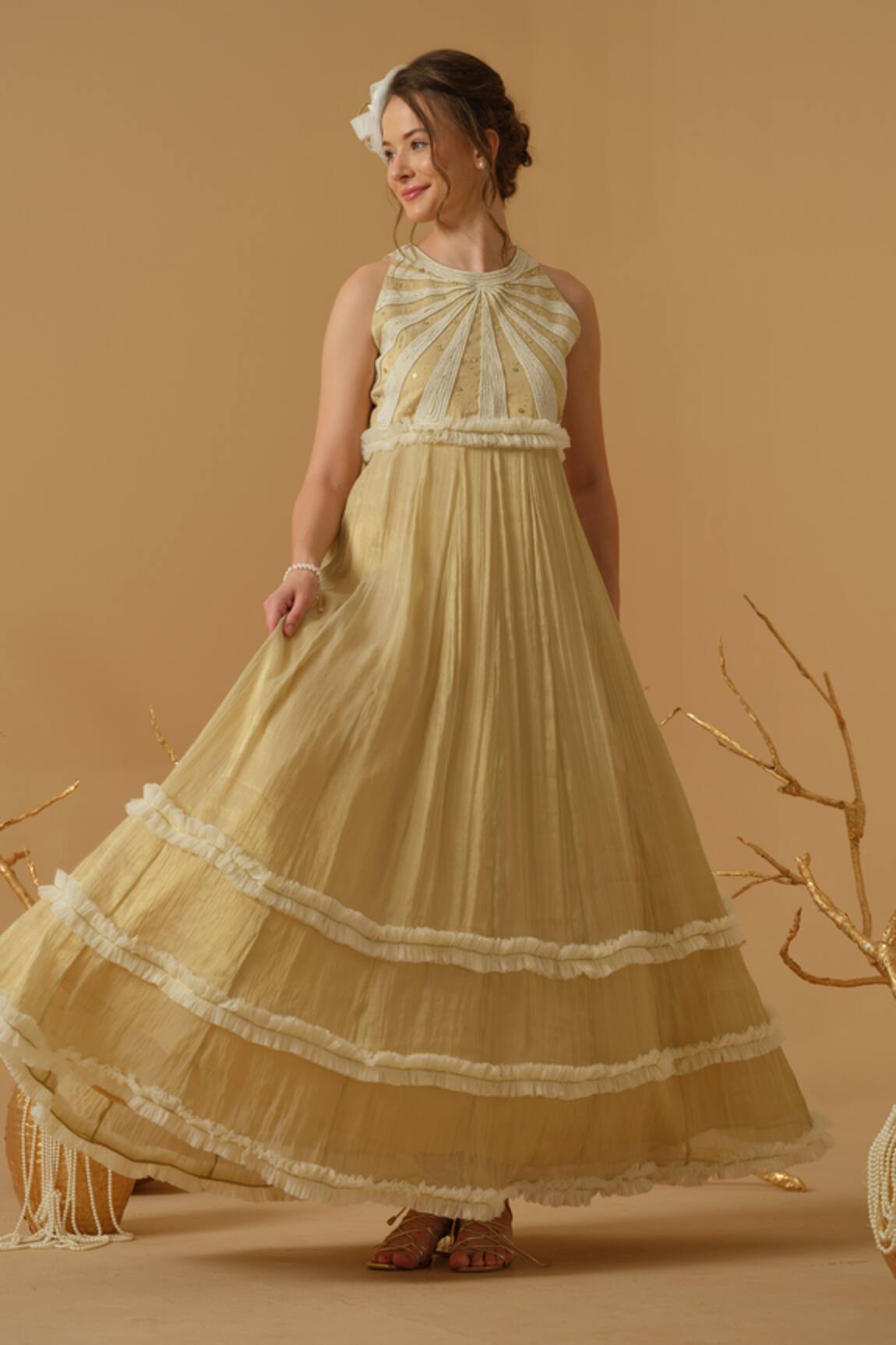 Abstract By Megha Jain Madaan Embroidered Bodice Flared Gown 