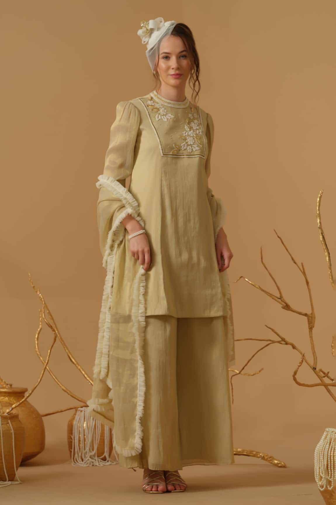 Abstract By Megha Jain Madaan Embroidered Yoke Kurta Set 