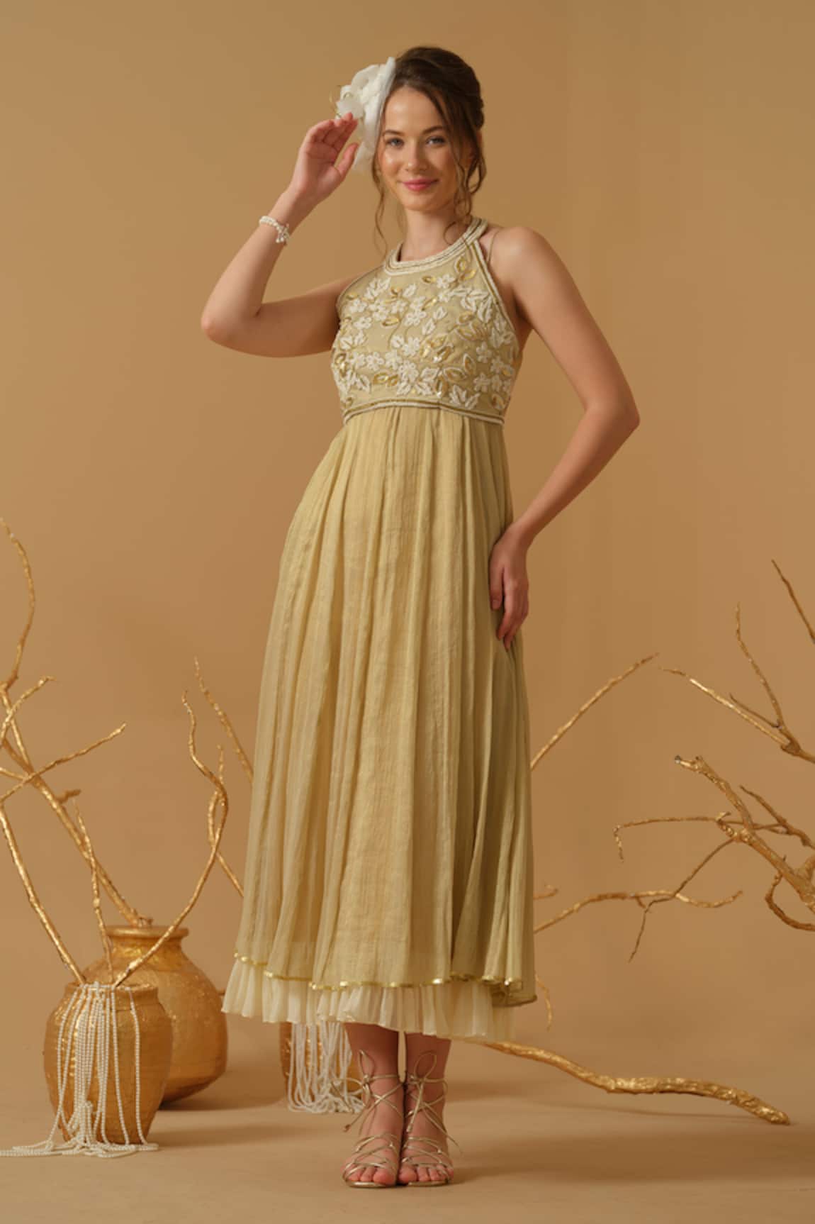 Abstract By Megha Jain Madaan Halter Neck Anarkali With Embroidered Blouse 