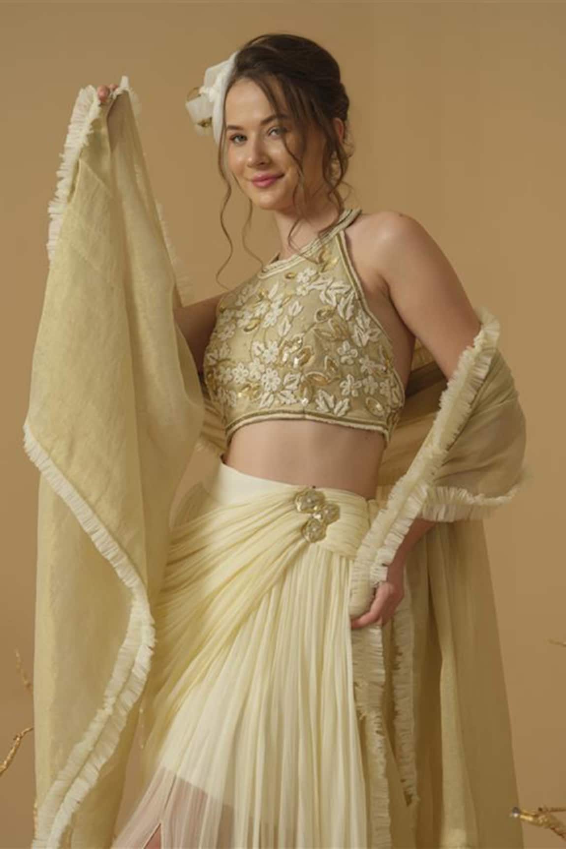 Abstract By Megha Jain Madaan Frilled Bordered Dupatta 