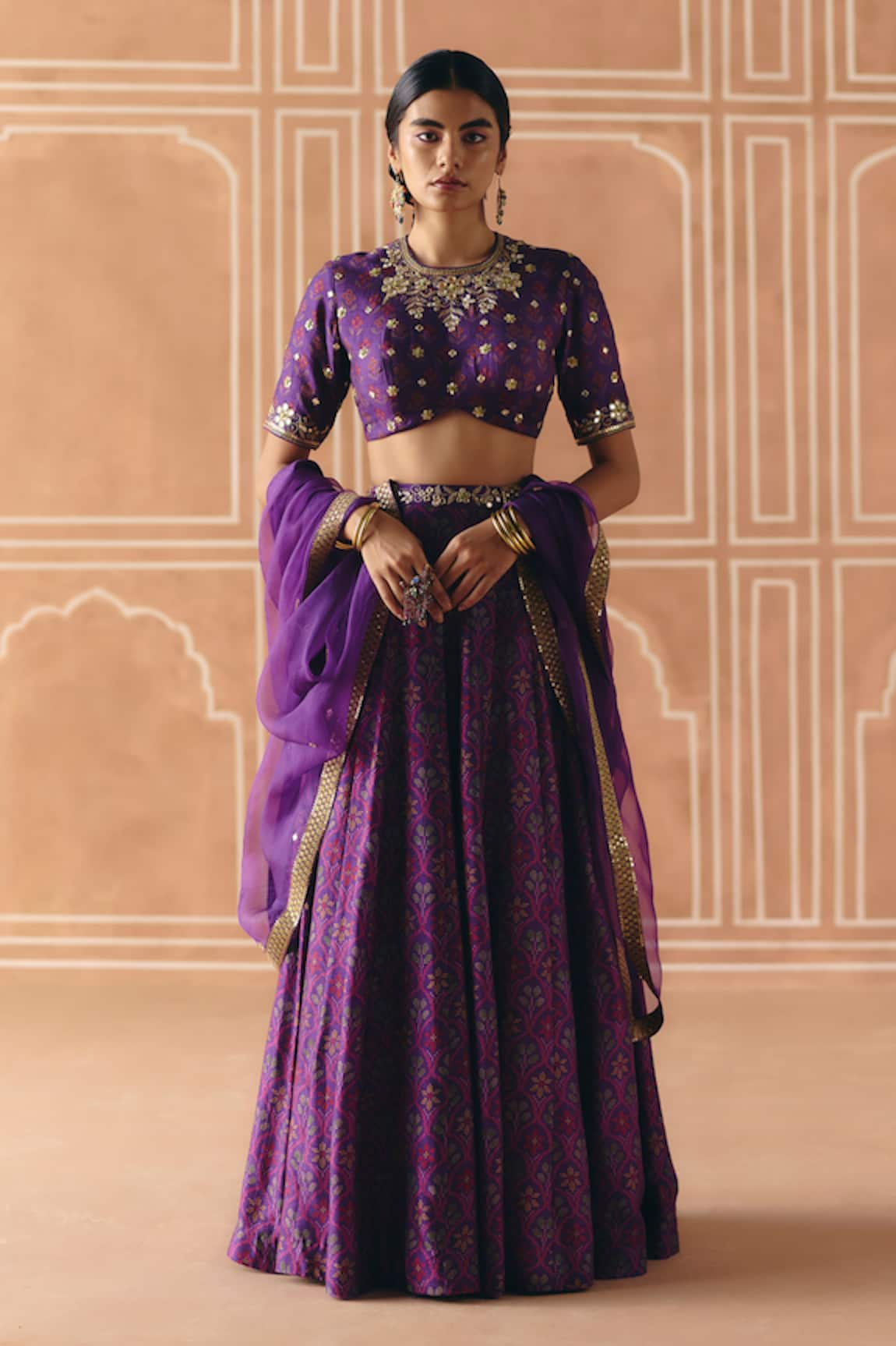 Drishti & Zahabia Cross Stitch Print Lehenga Set 