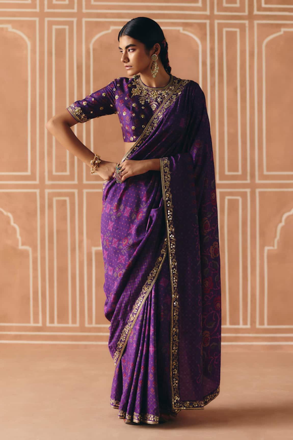 Drishti & Zahabia Cross Stitch Print Saree With Blouse 