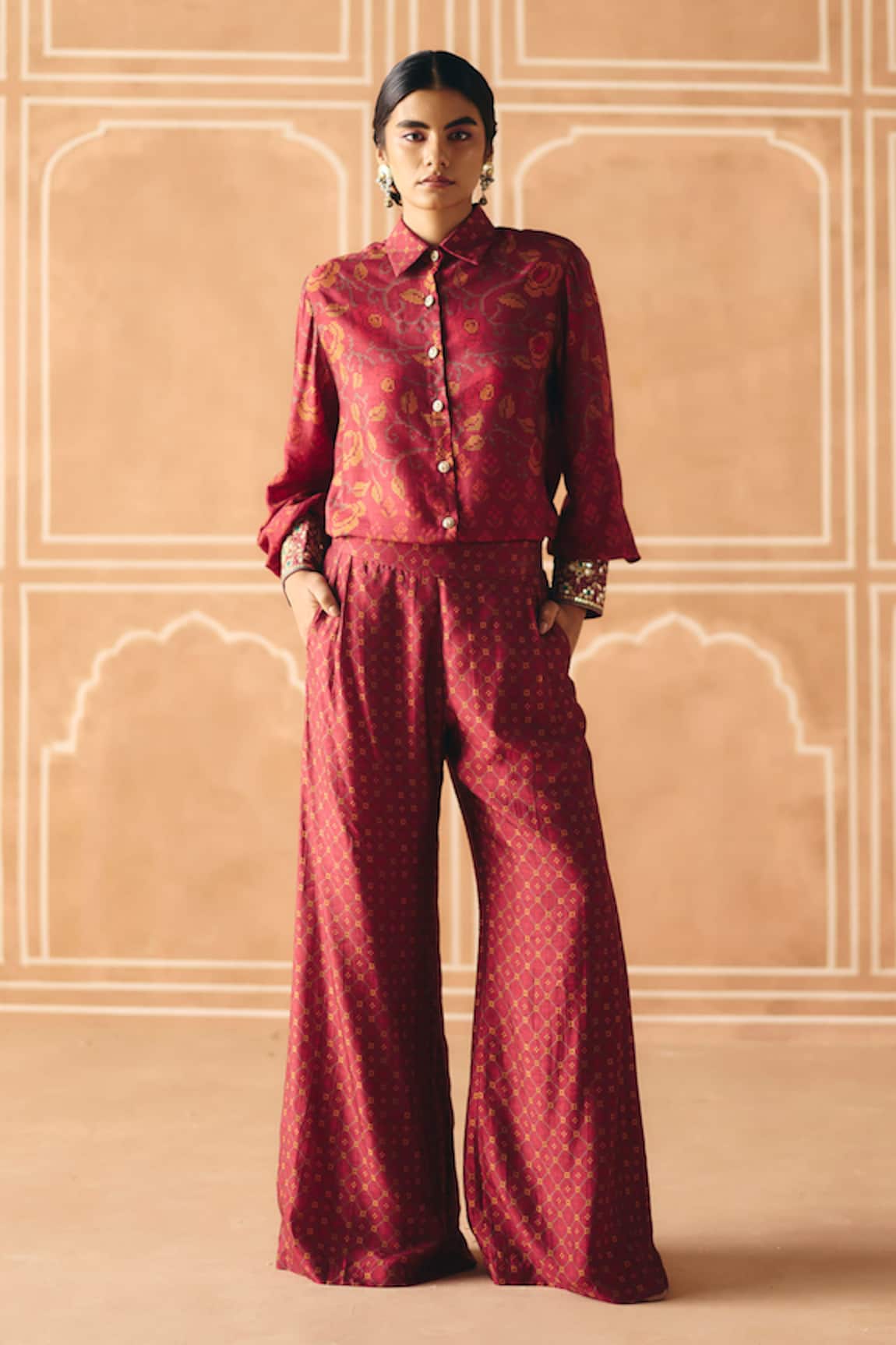 Drishti & Zahabia Cross Stitch Print Shirt & Pant Set 